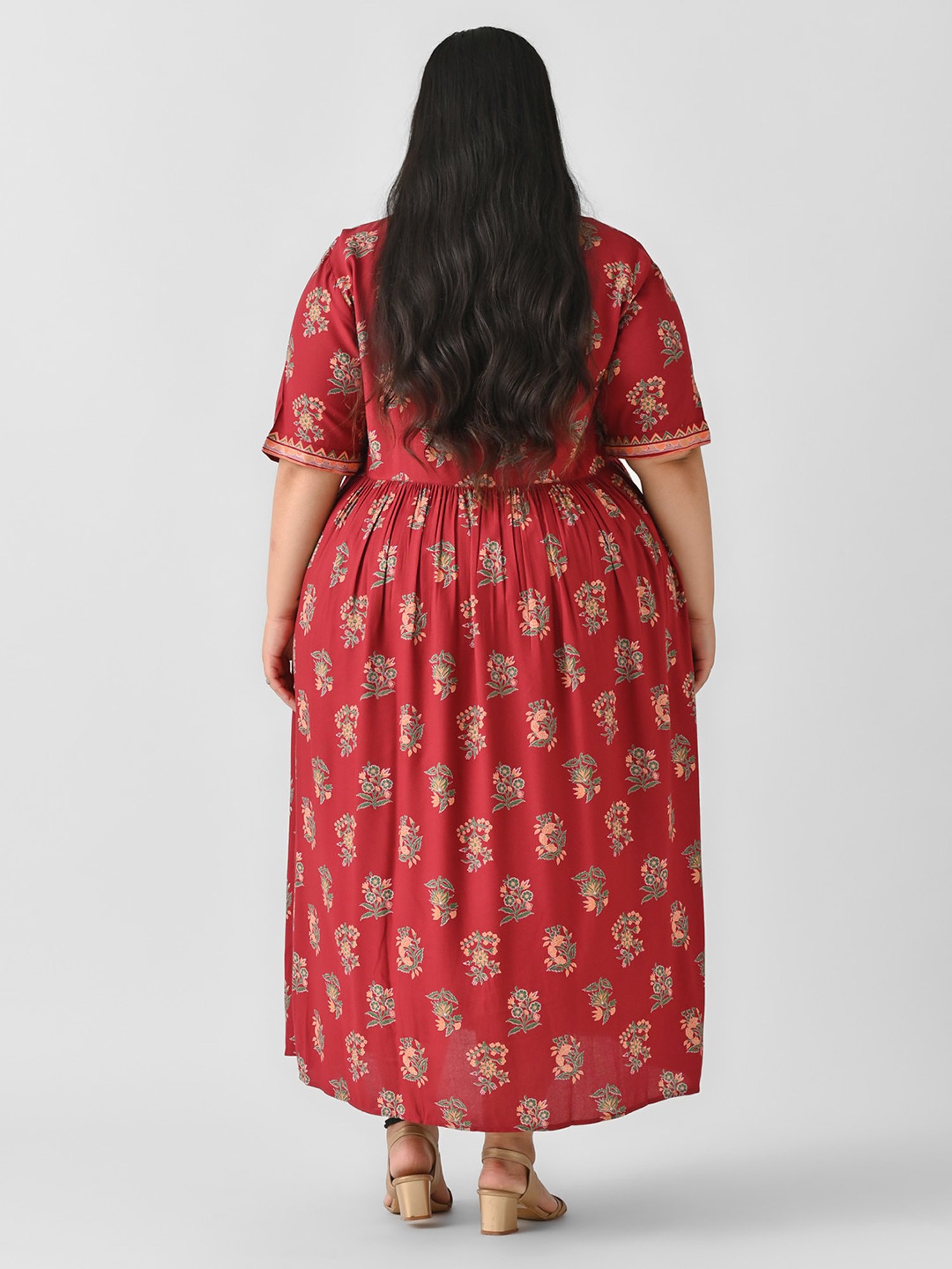 Rustorange Maroon Printed Ethnic Dress
