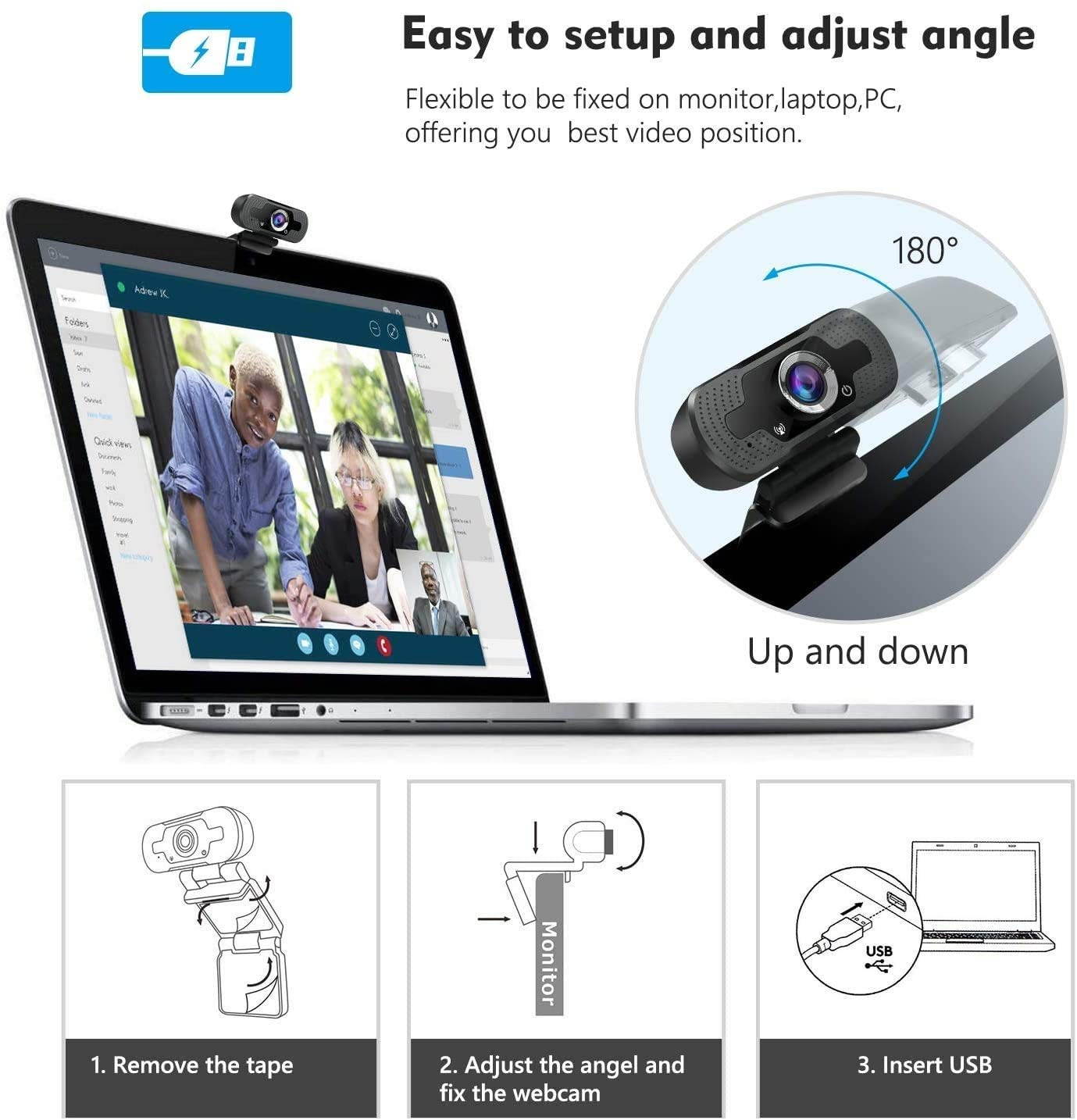 1080P Webcam with Microphone, HD PC Webcam USB Mini Computer Camera Built-in Microphone, USB Web Camera for Live Streaming, Video Calling and Recording, Web Cameras for Computers