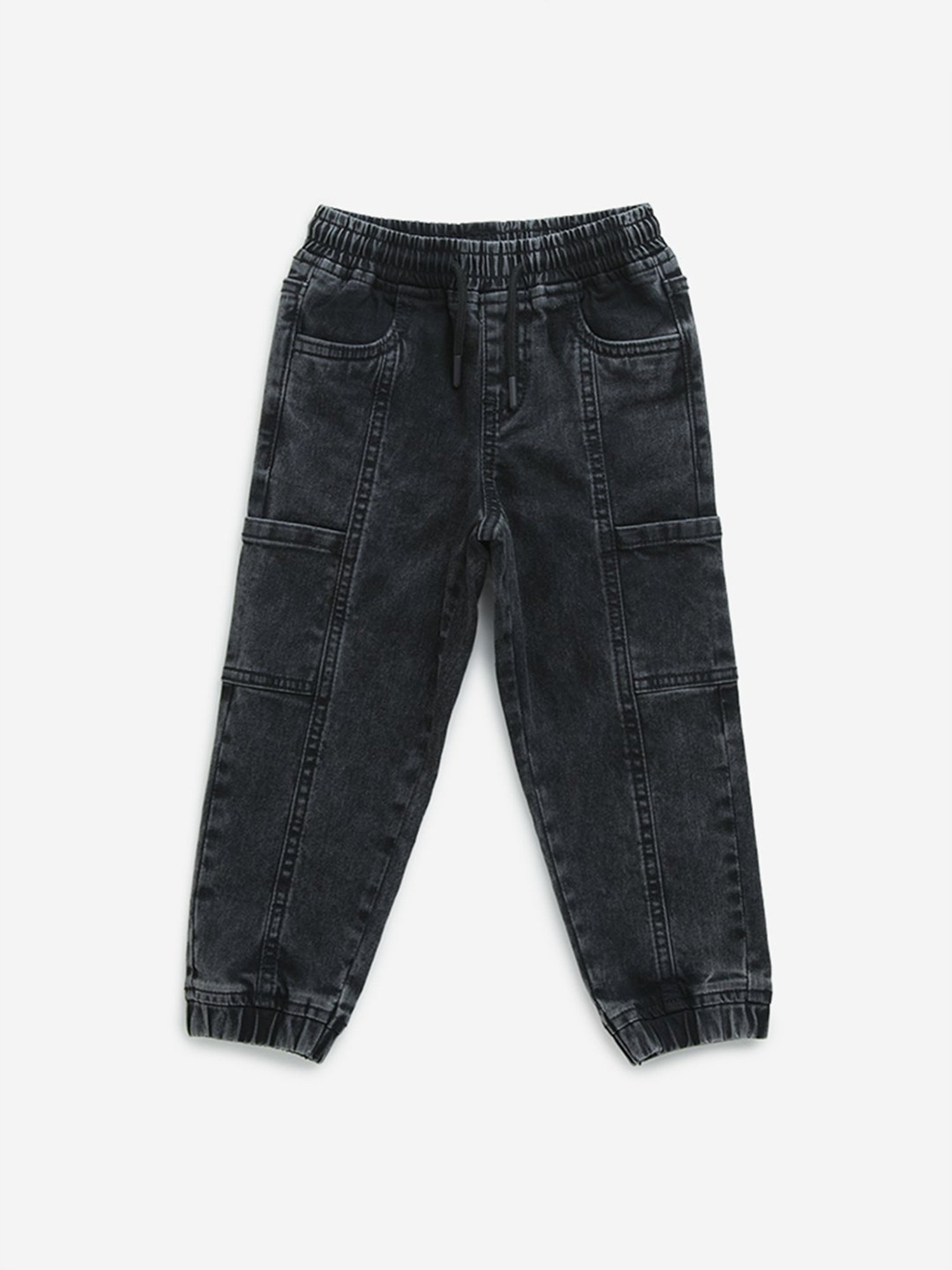 HOP Kids by Westside Charcoal Cargo-Style Mid-Rise Denim Joggers