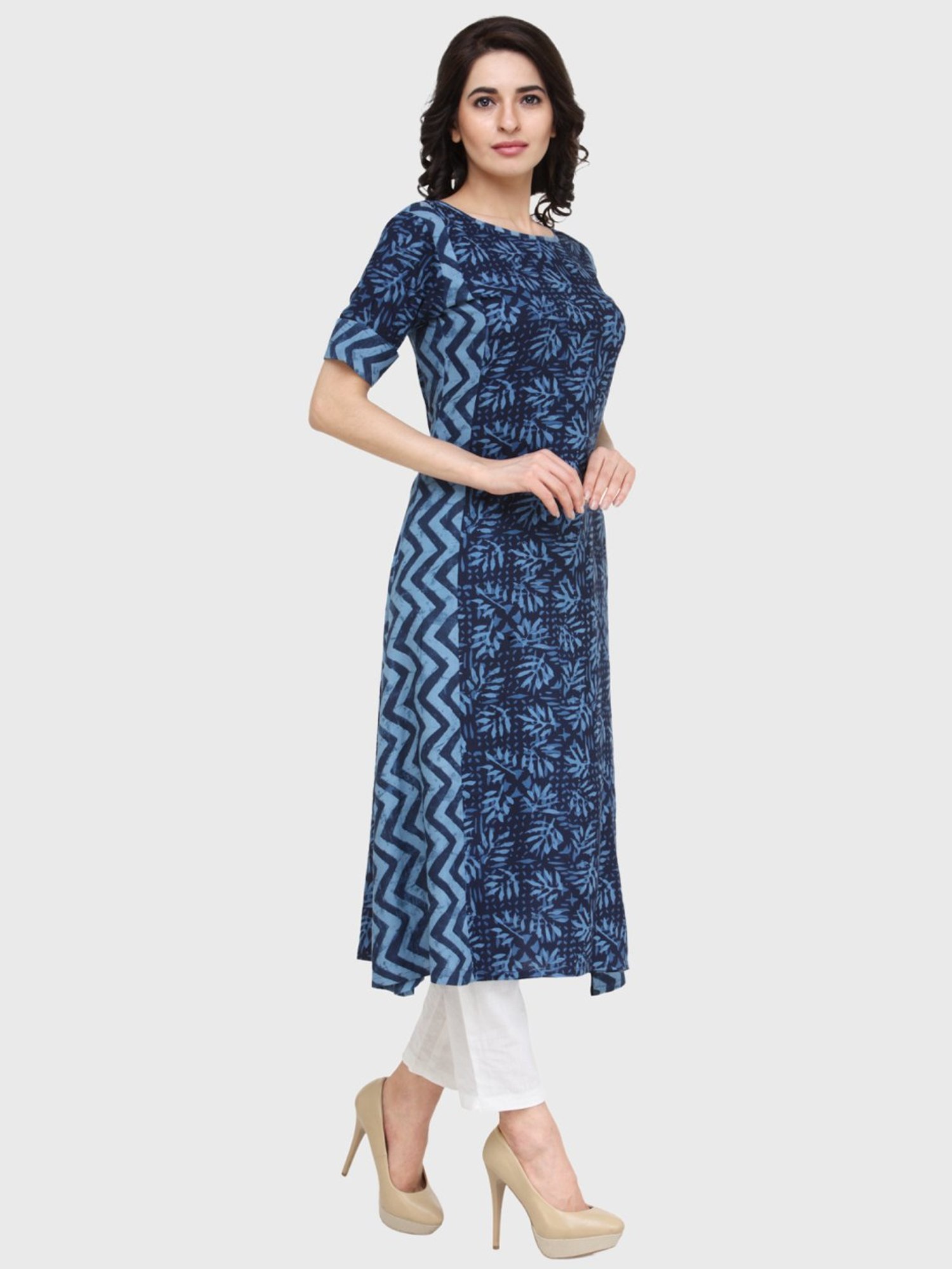 Indibelle Blue Printed A Line Kurta
