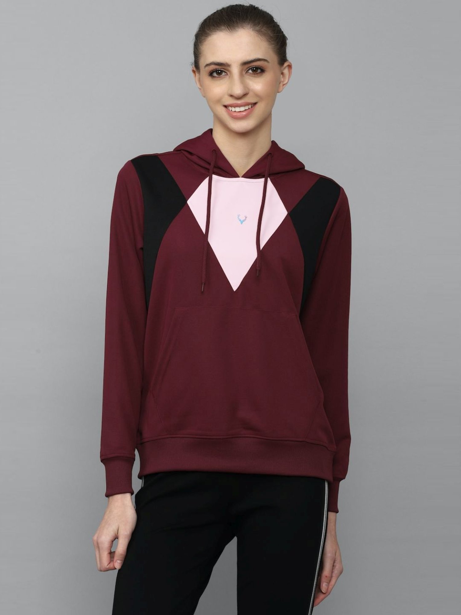 Allen Solly Maroon Cotton Printed Hoodie
