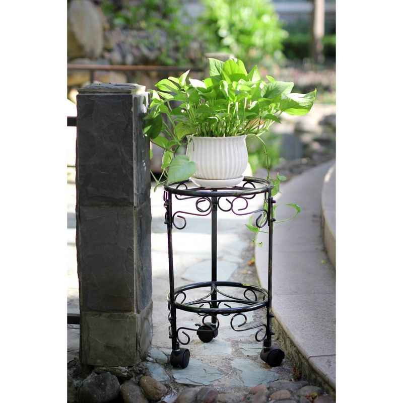 2 Tier Iron Plant Stand With Wheels Black/Gold - Ore International