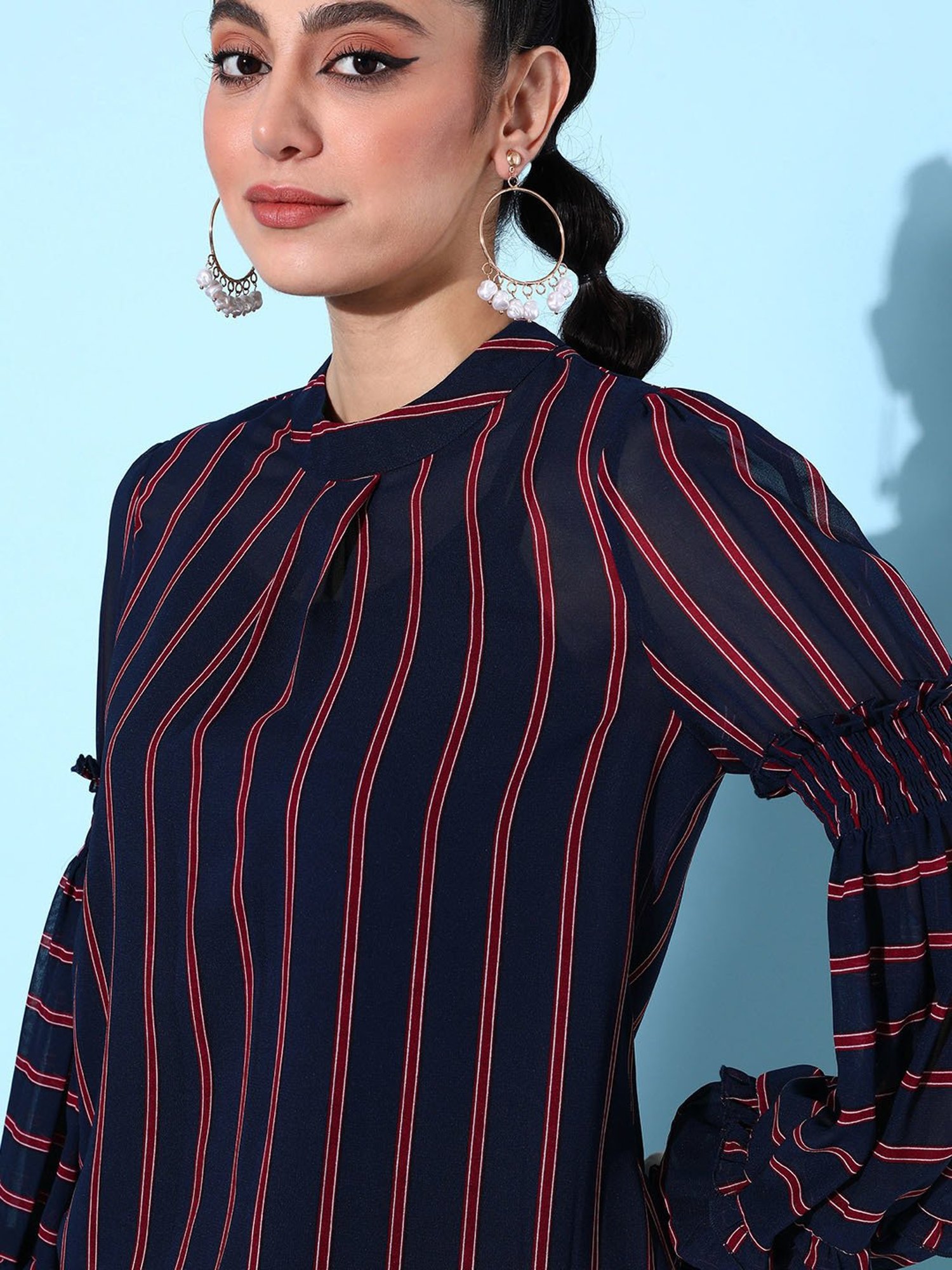 QUIERO Navy Striped Top