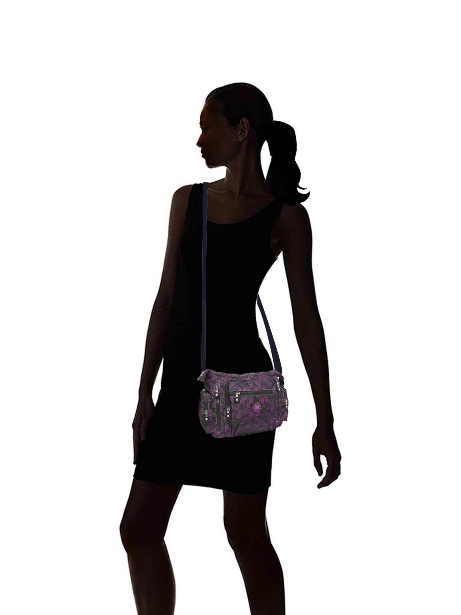 Baomi Black & Purple Printed Medium Sling Handbag
