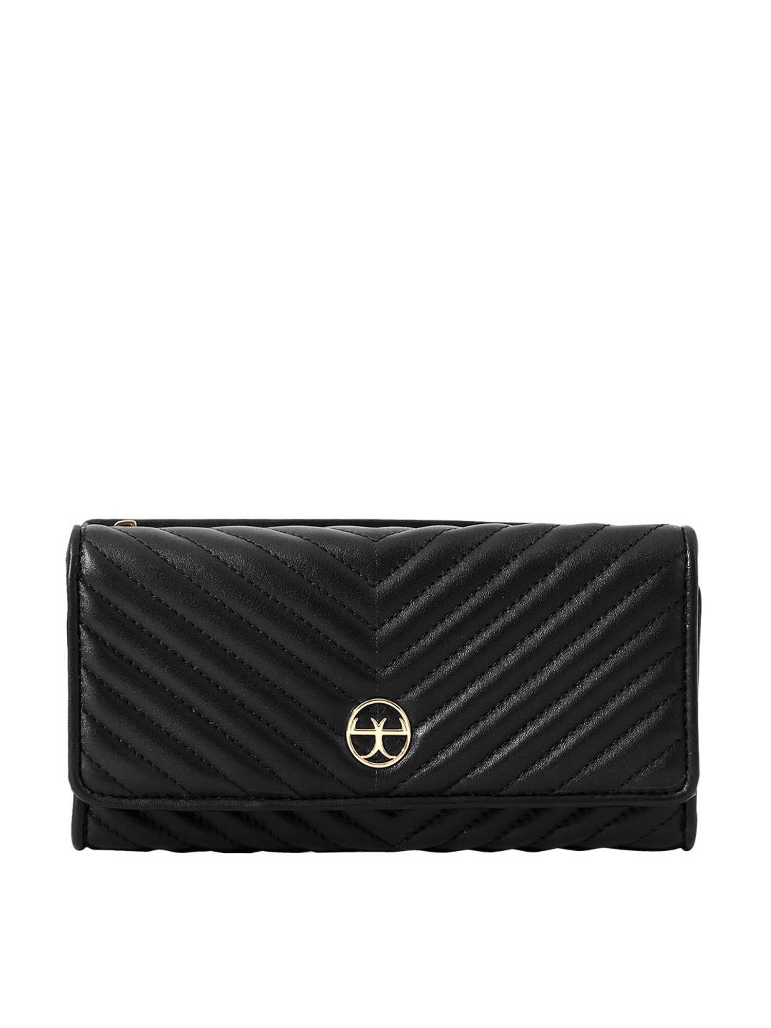 Eske Black Quilted Tri-Fold Wallet for Women