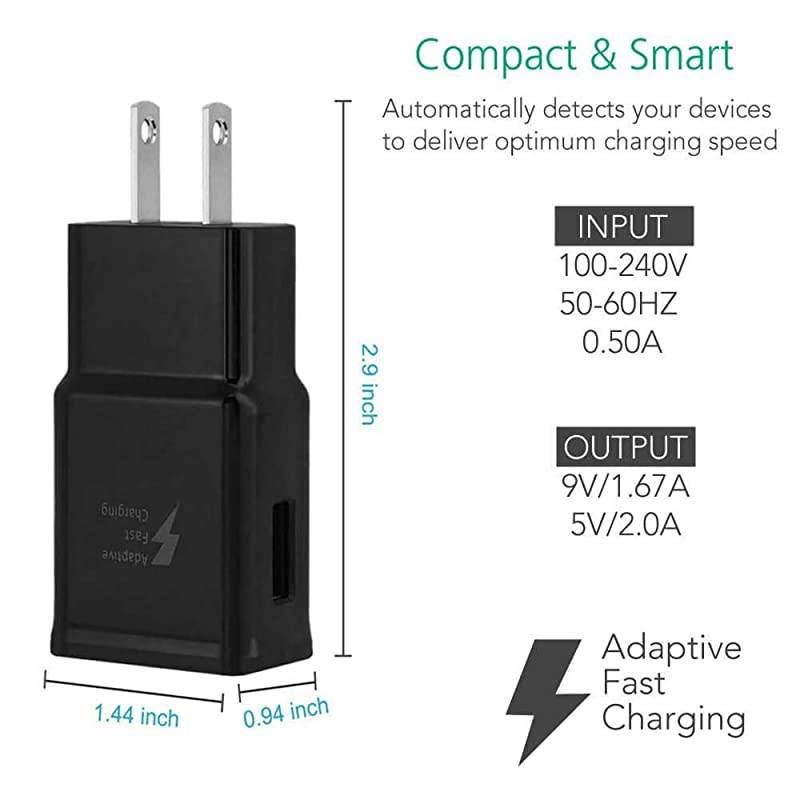 Adaptive Fast Charging Adapter Quick Charge Charging Block Wall Charger Plug Compatible with Galaxy S6S7S8S8+S9S10+EdgeNote8Note92 Pack Black