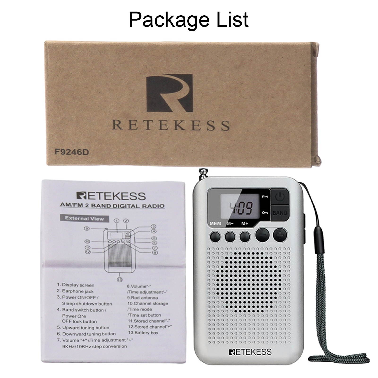 Retekess TR106 FM/AM Portable Radio with LCD Display with Sleep Timer Pocket Radio Receiver MP3 Player