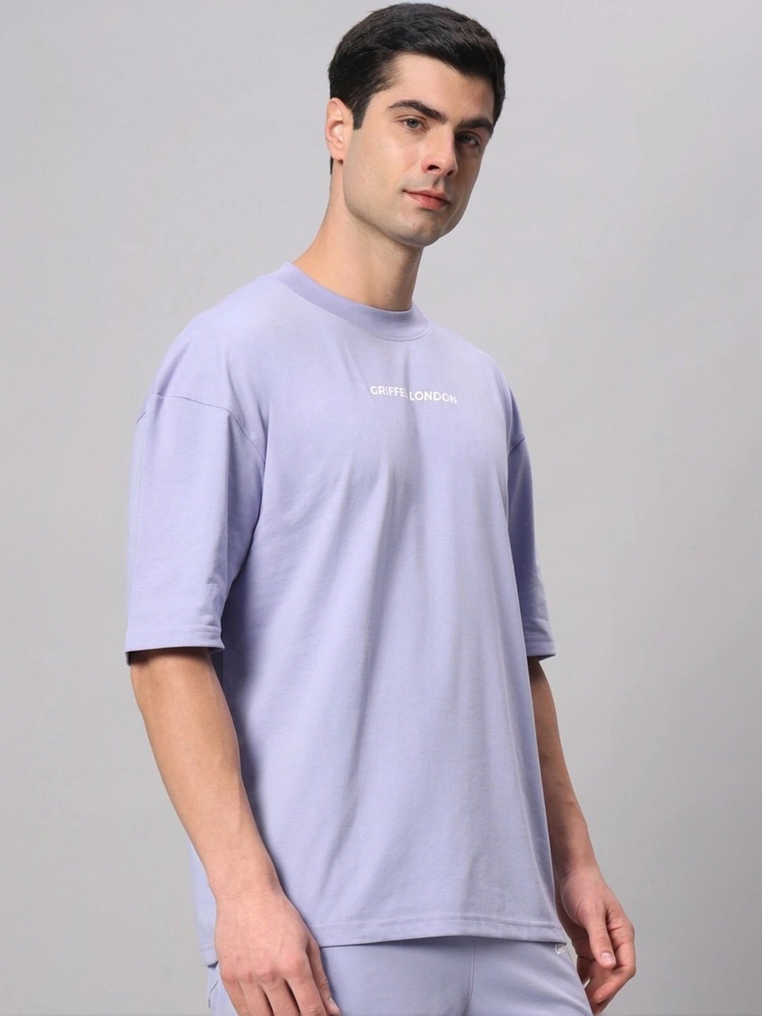 Griffel Lavender Cotton Loose Fit Printed T-Shirt