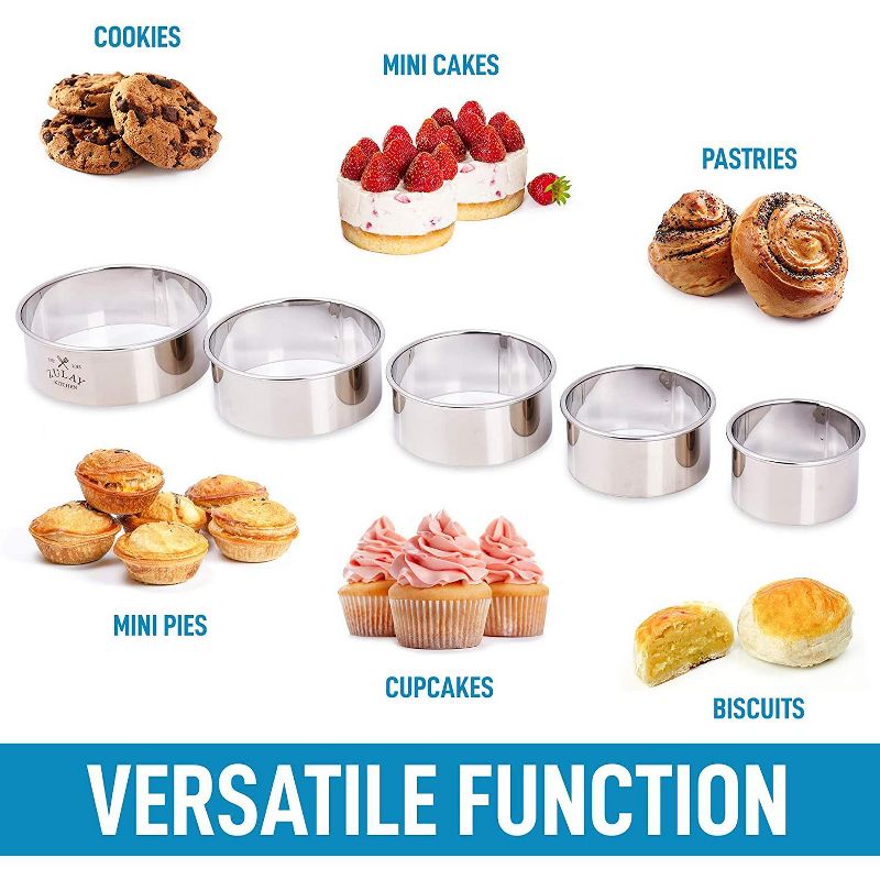 Zulay Kitchen Round Cookie Cutters - 5 pc - Stainless Steel