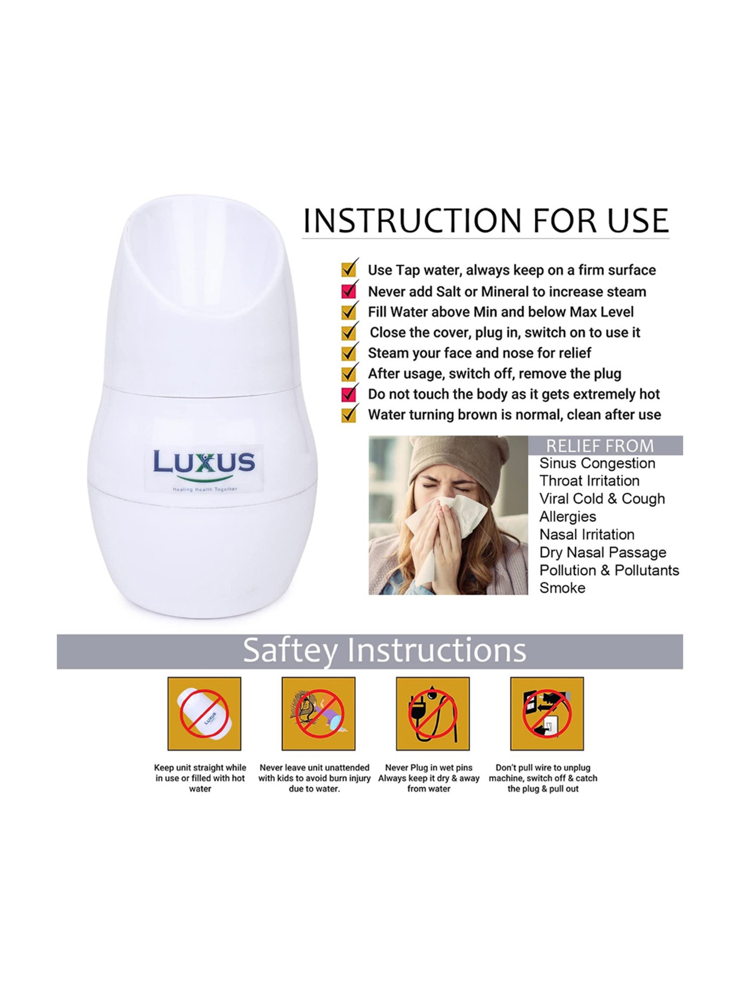 Luxus Steam Vaporizer MiniVapo Vap-05 Steam Inhaler Facial Vaporizer Steamer Machine (White)