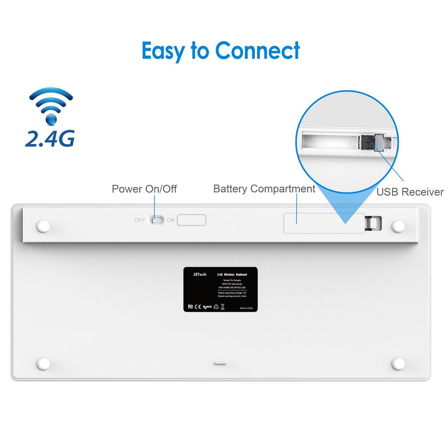 JETech Ultra-Slim 2.4G Wireless Keyboard  (Black) - 2160  for  Windows XP /7/8/10/Vista