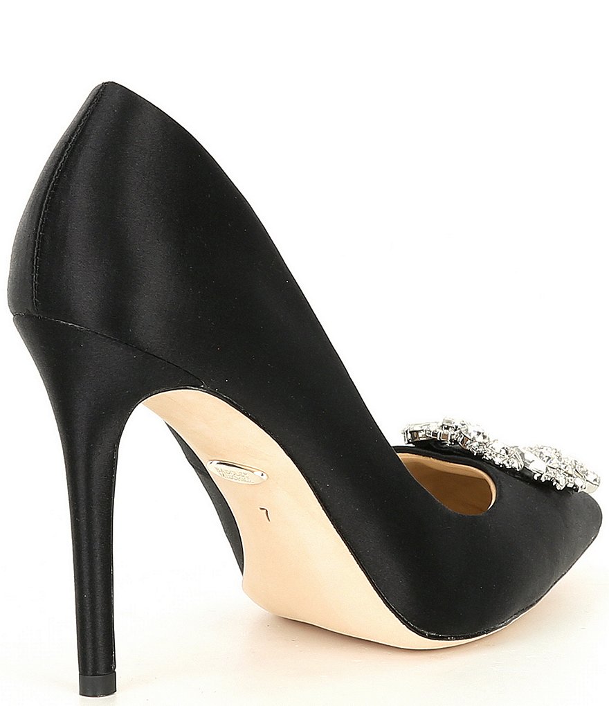 Badgley Mischka Cher Satin Brooch Embellished Stiletto Pumps