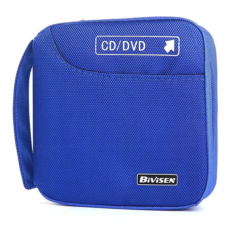 CD Case, Nylon 32 Capacity CD DVD VCD Case Wallet Storage Holder Bag (Blue)