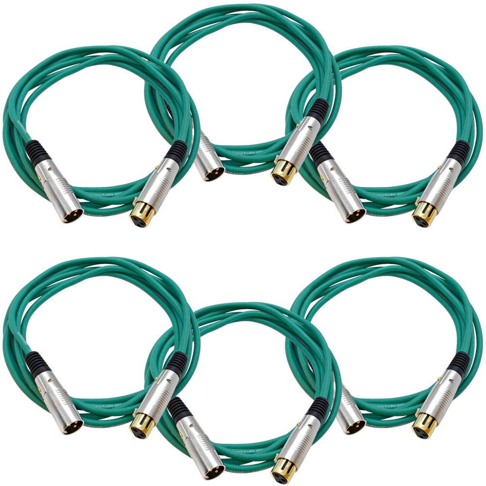 Seismic Audio - SAPGX-10Green-6Pack - 6 Pack of Green 10 Foot Gold Plated XLR Microphone Patch Cables - Premium 10' Mic Cords