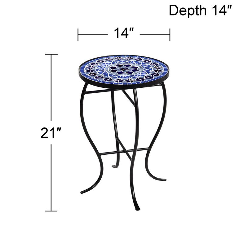 Teal Island Designs Cobalt Mosaic Black Iron Outdoor Accent Table