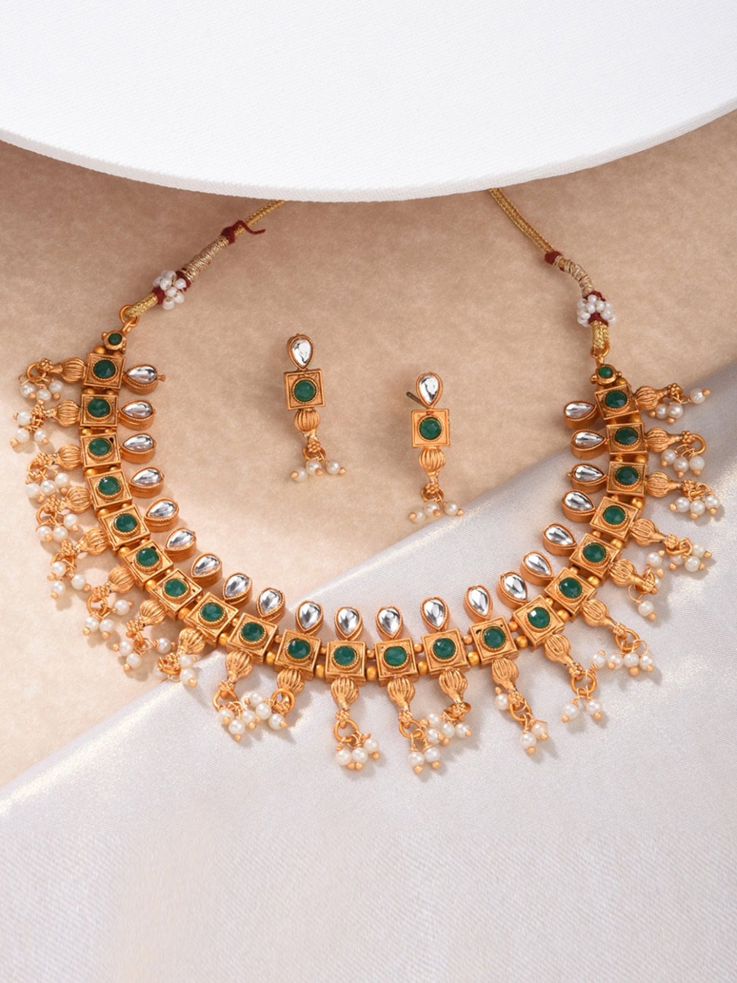 Fida Ethnic South Indian Antique Green Jewellery Set