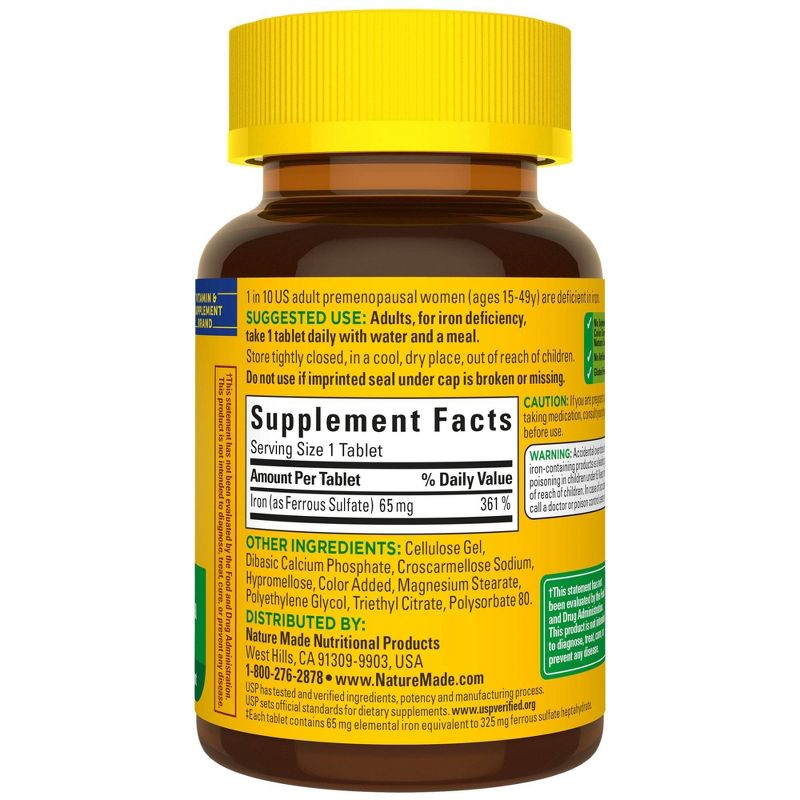 Nature Made Iron 65 mg (from Ferrous Sulfate) Tablets - 180ct