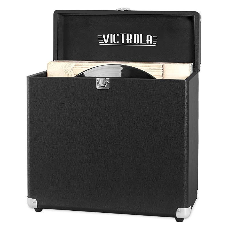 Vintage Vinyl Record Storage and Carrying Case Fits All Standard Records 33 13 45 and 78 RPM Holds 30 Albums Perfect for Your Treasured Record Collection Black