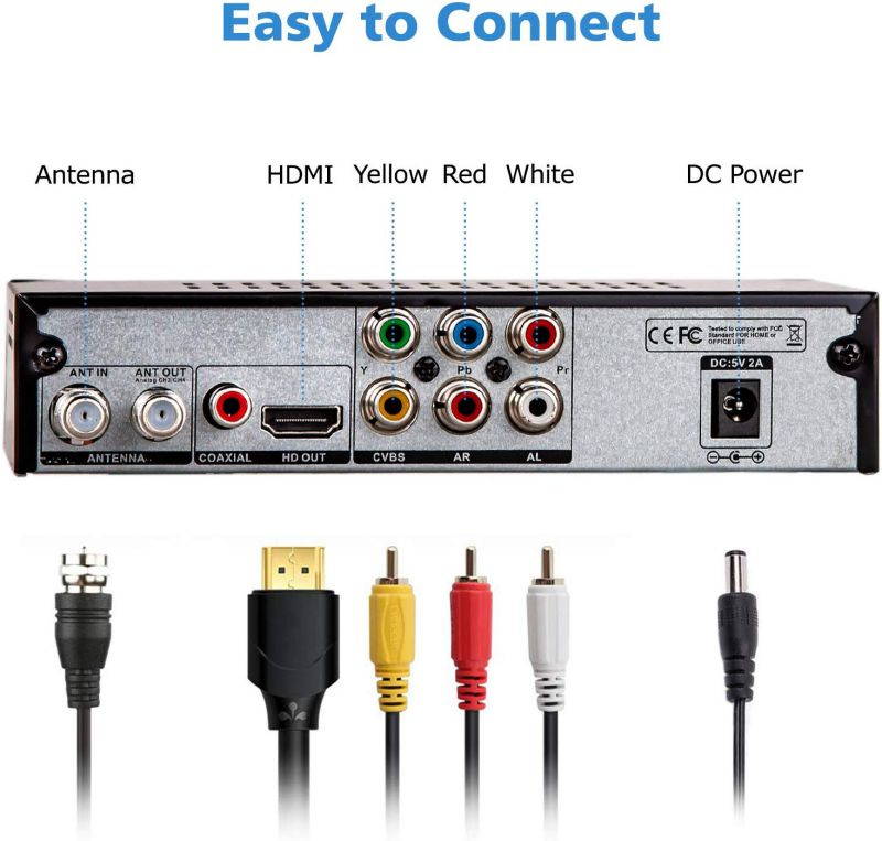 Five Star HD Digital TV CONVERTER BOX w/ 1080p HDMI Output, ATSC, 40 Miles Over The Air(OTA) Flat Antenna & Amplifier, Daily/Weekly Scheduled PVR Recorder w. TV Control Learning Buttons