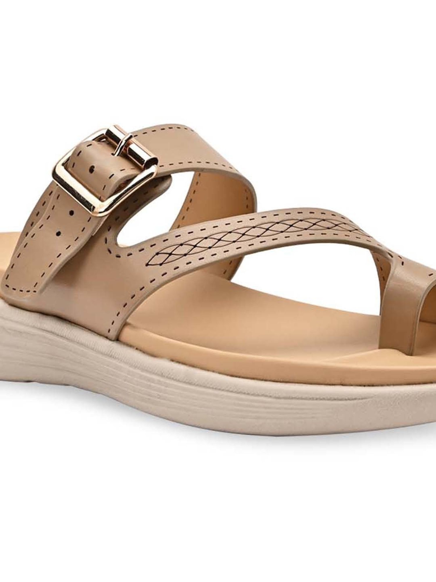 Rocia by Regal Women's Beige Toe Ring Wedges