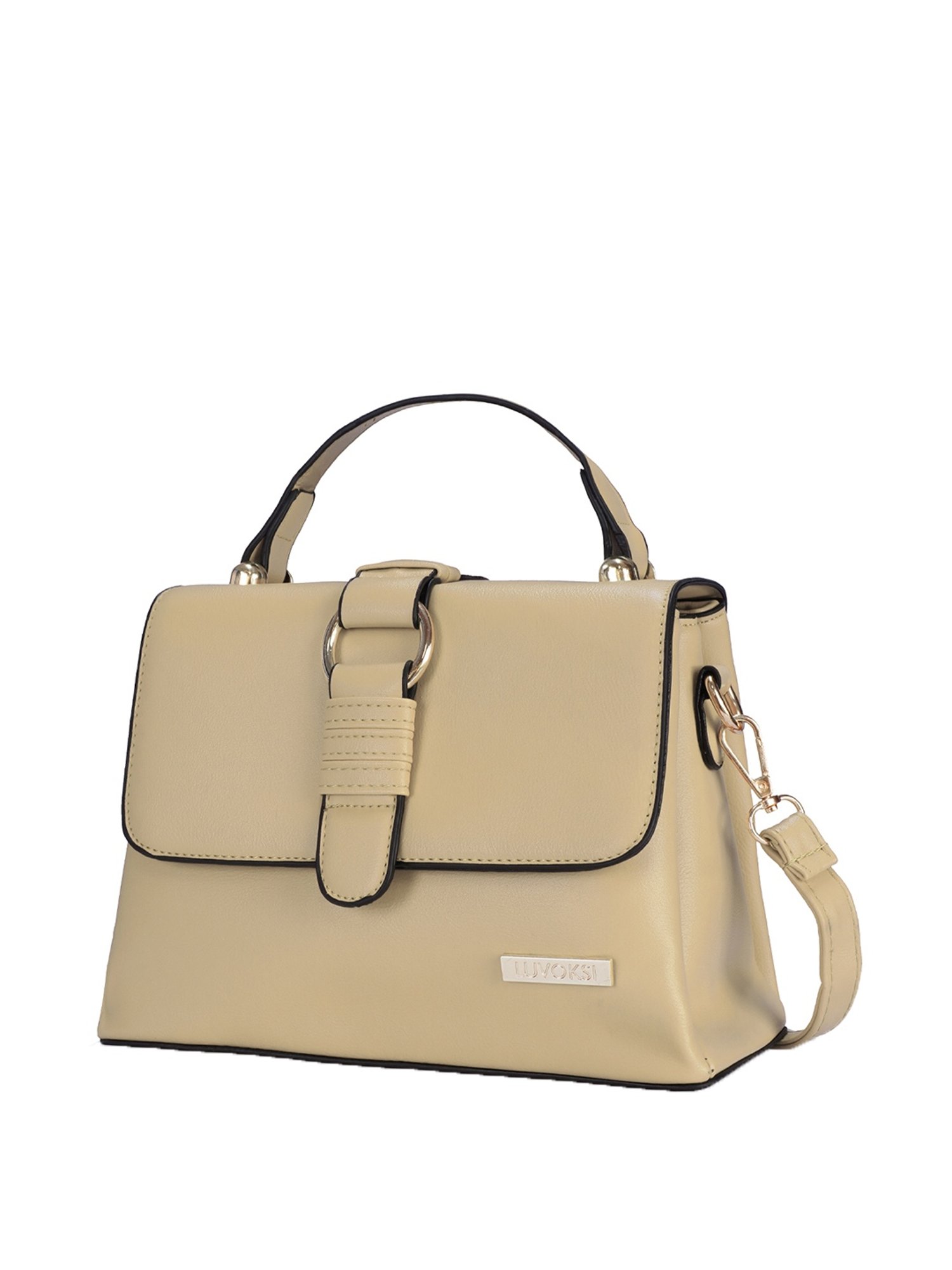 Luvoksi Beige Solid Medium Satchel Handbag