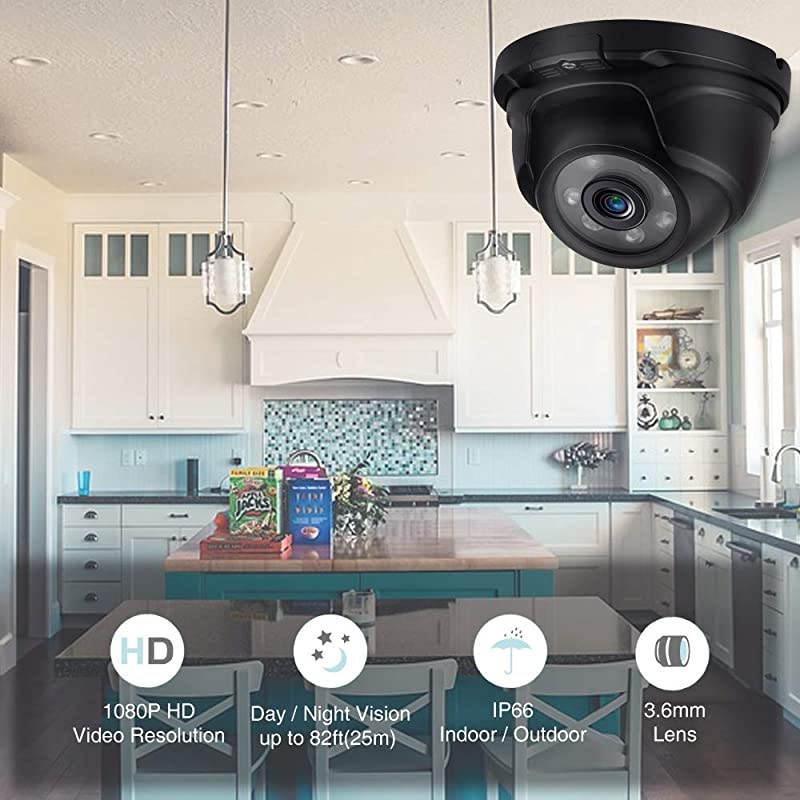 Full HD 1080P 20MP IndoorOutdoor Dome CameraFull Metal HousingNight Vision up to 65 Ft6PCS Infrared LED with IR CutSuitable for TVI and Hybrid Security Camera System and DVRBlack