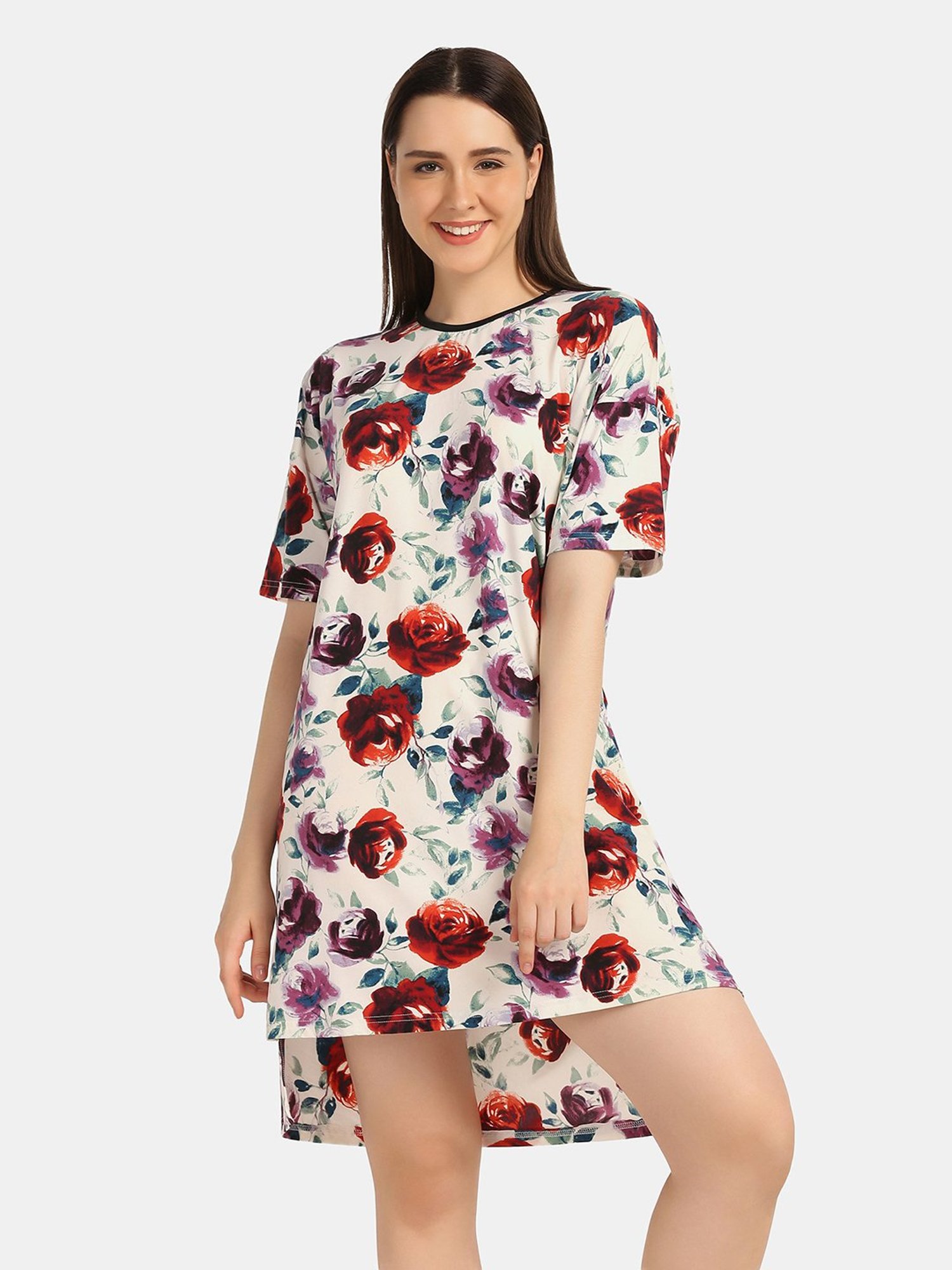 Da Intimo Off White Printed Night T-Shirt Dress