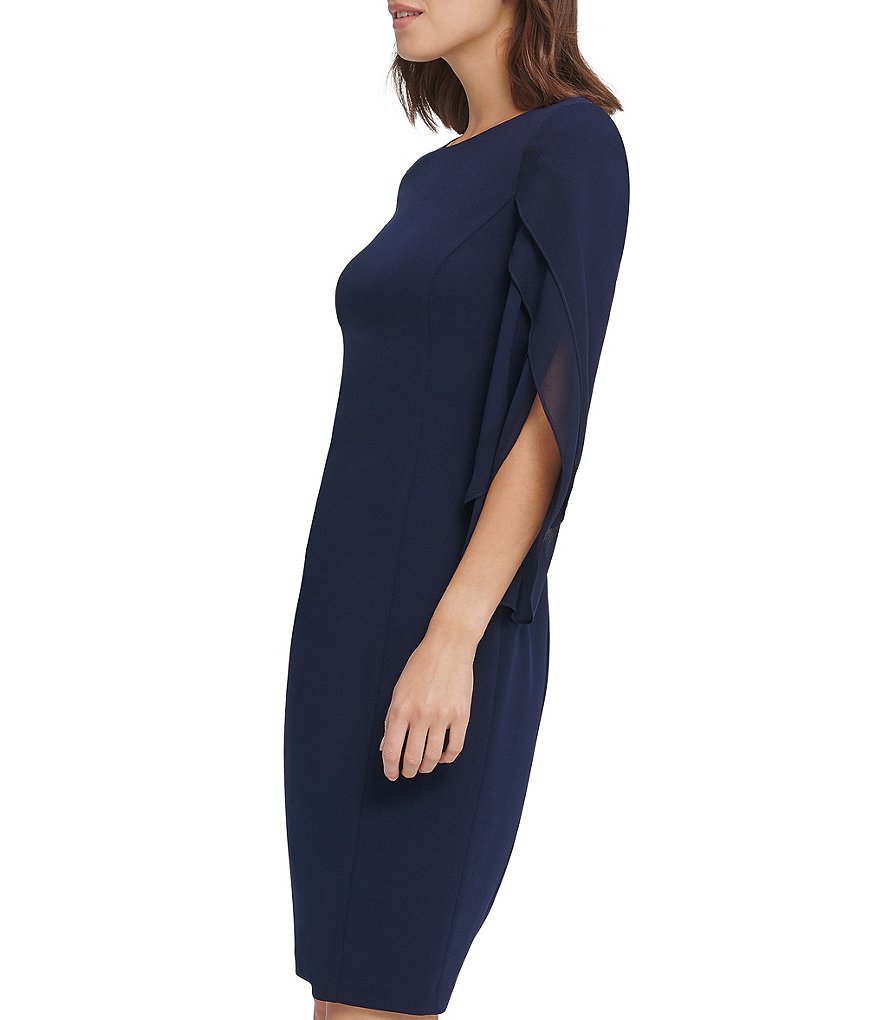 DKNY Tulip Sleeve Stretch Scuba Crepe Shift Dress