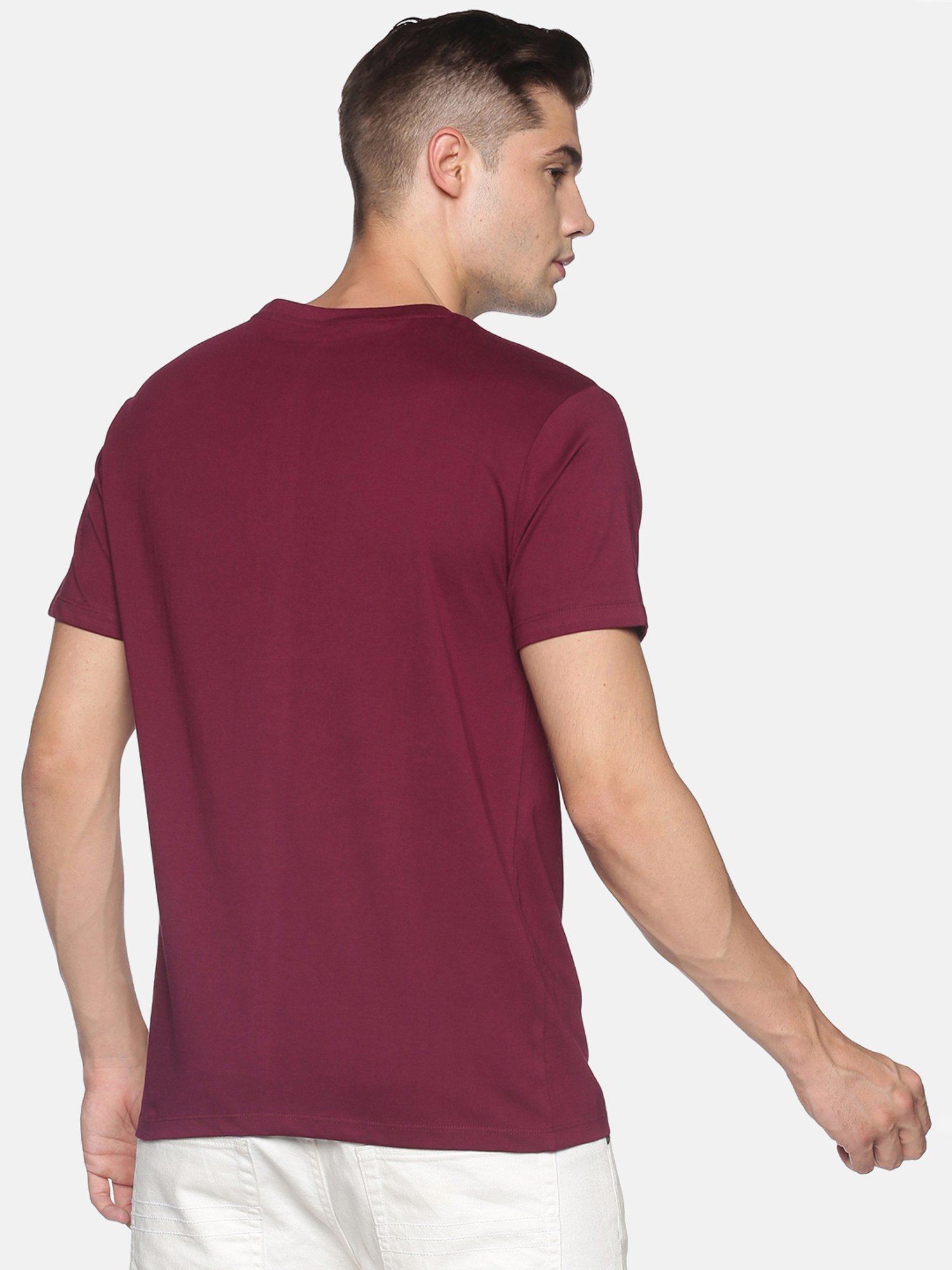 BLACK RADIO Maroon Slim Fit Printed Cotton Crew T-Shirt