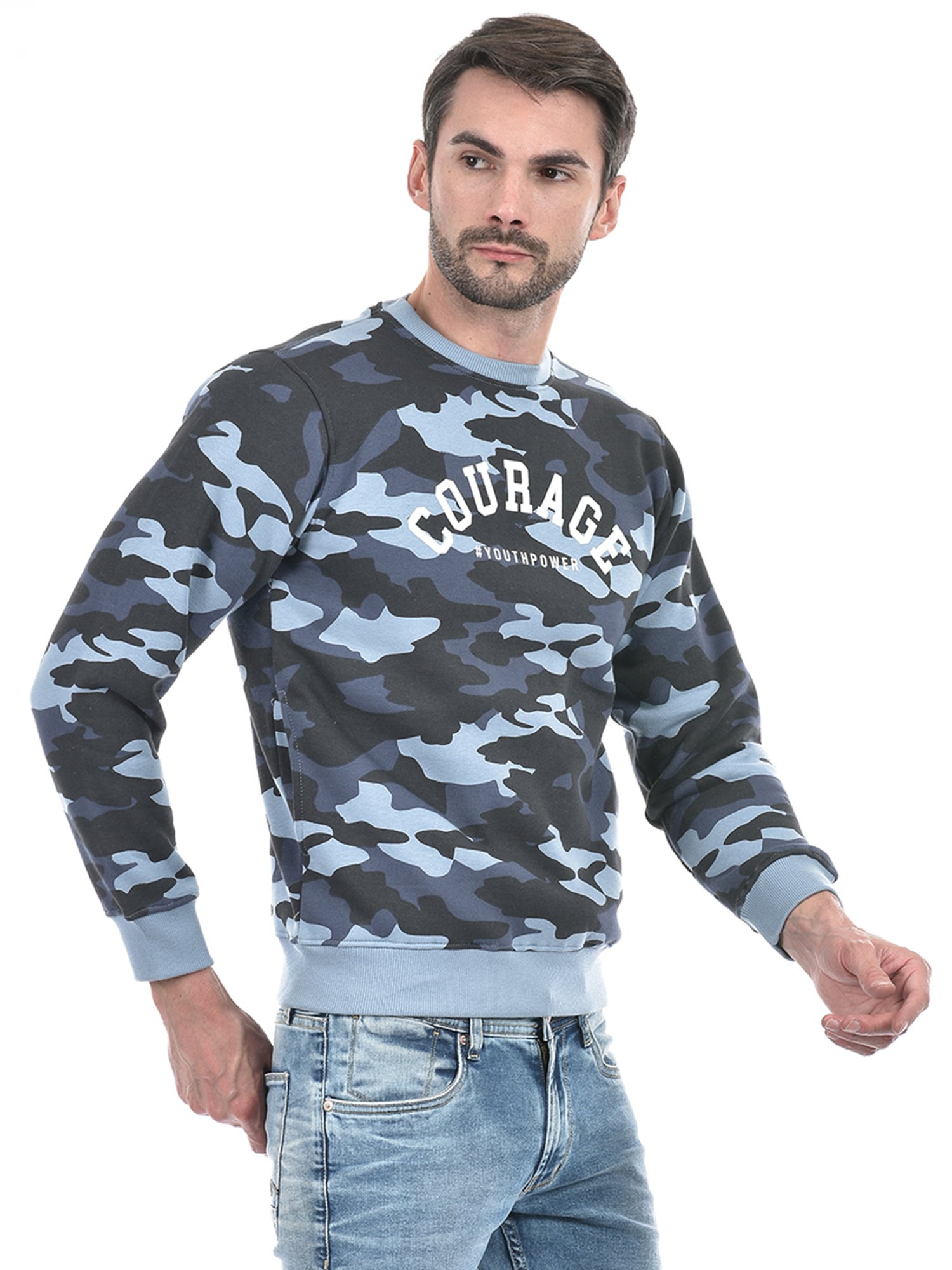 Integriti Blue Regular Fit Camo Print Sweatshirt