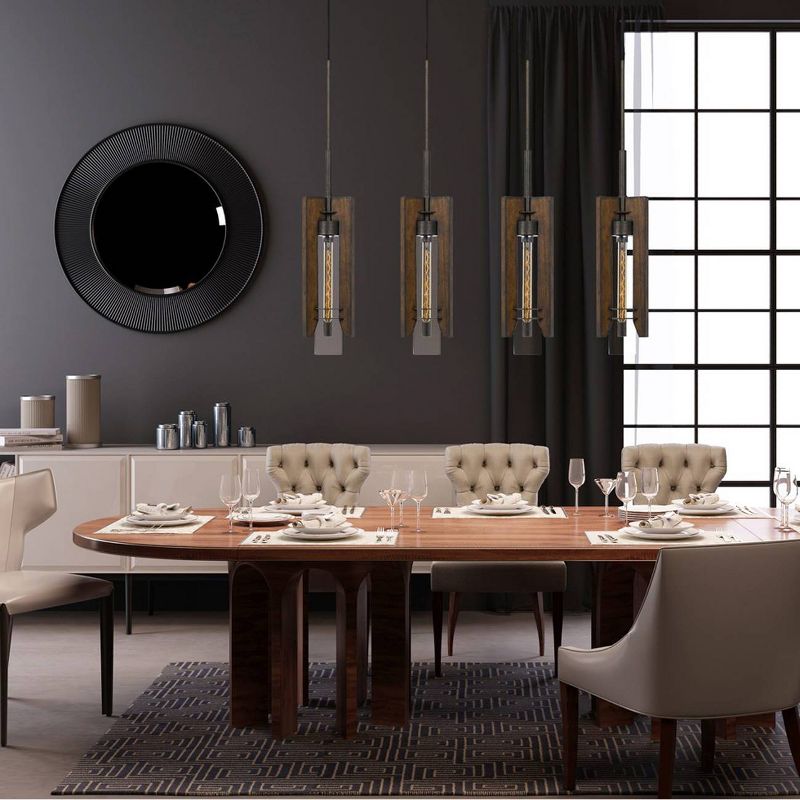 (7" x 39.25") 4 Light Metal and Wood Almeria Island Pendant with Clear Glass Shade Brown - Cal Lighting