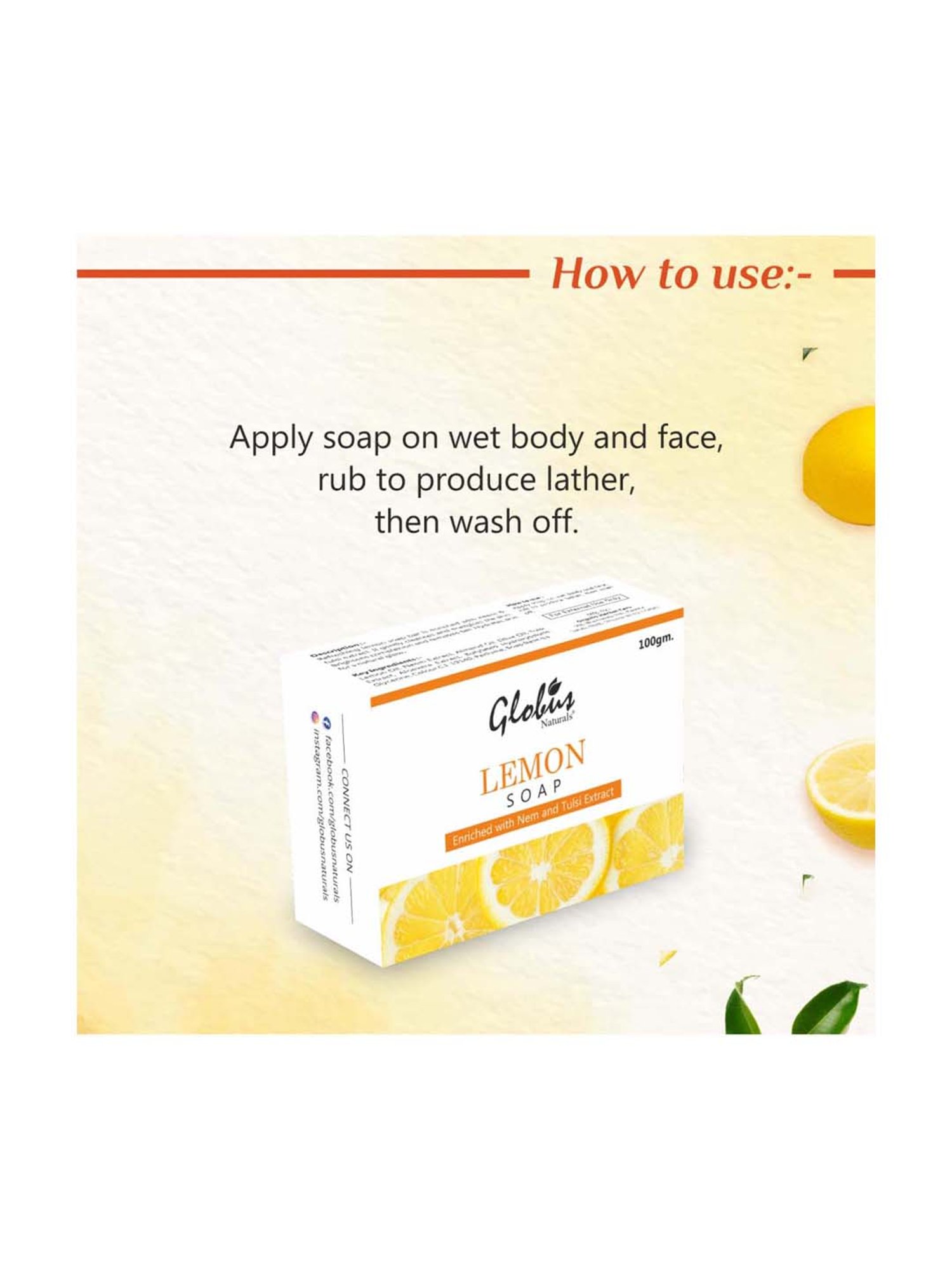 Globus Naturals Lemon Soap Enriched with Neem & Tulsi Extract - 100 gm (Pack of 2)