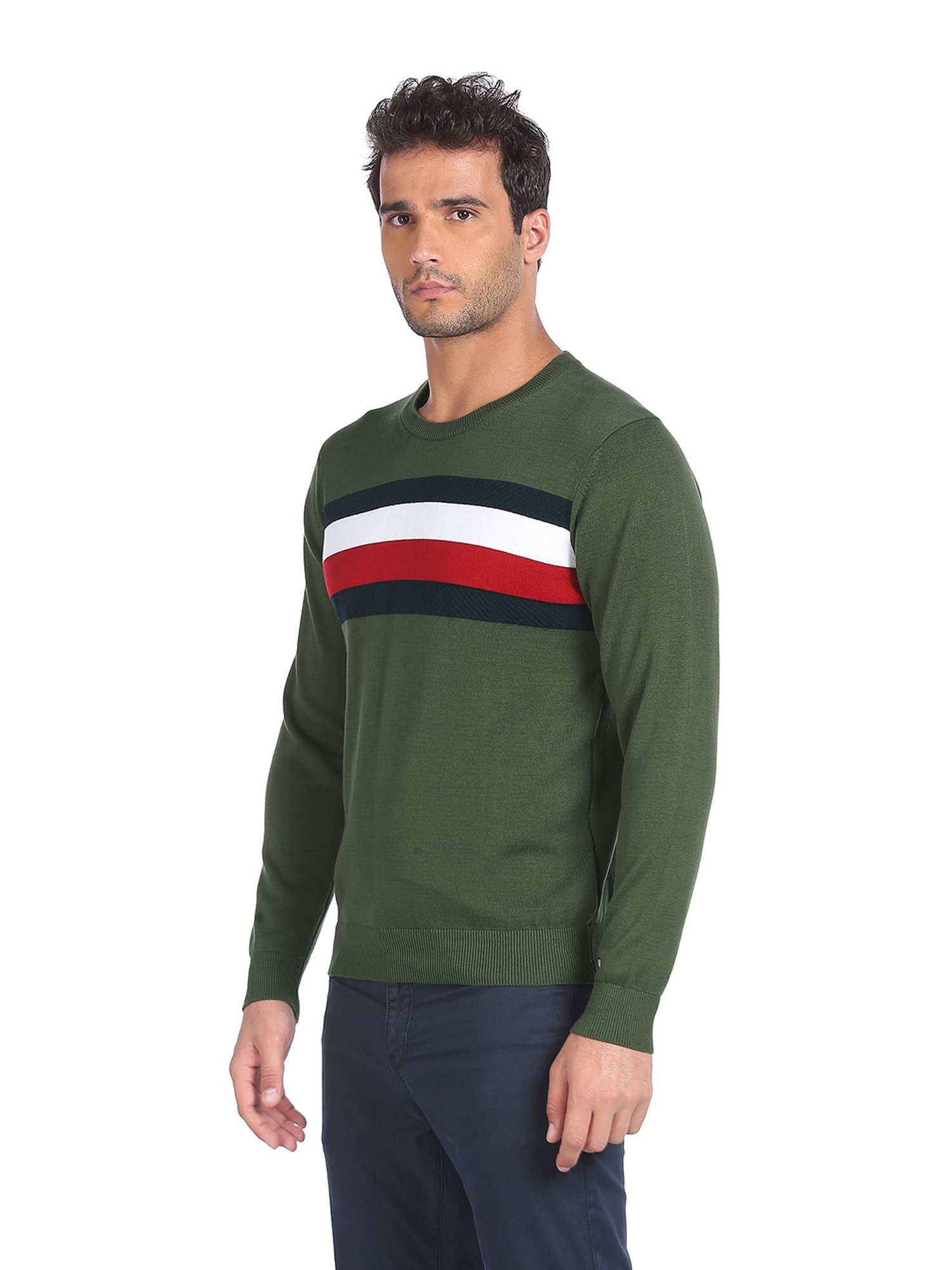 Arrow Sport Olive Striped Sweater