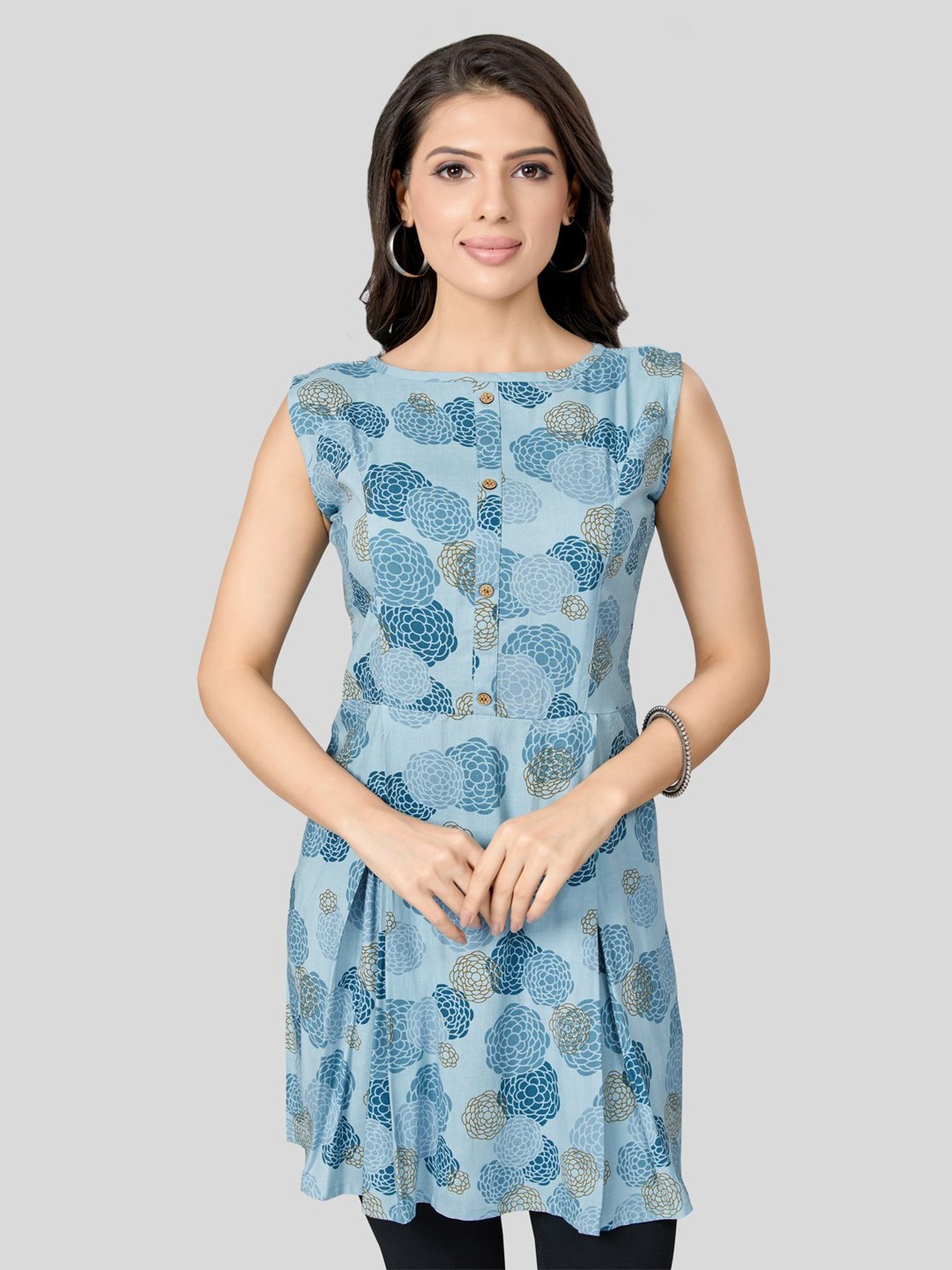 Saree Swarg Blue Printed A-Line Short Kurti