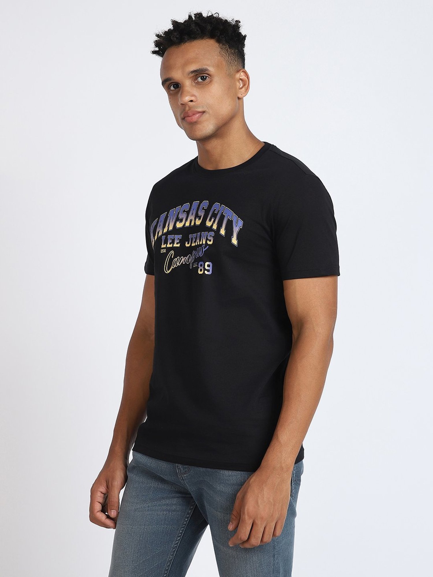 Lee Black Cotton Slim Fit Printed T-Shirt
