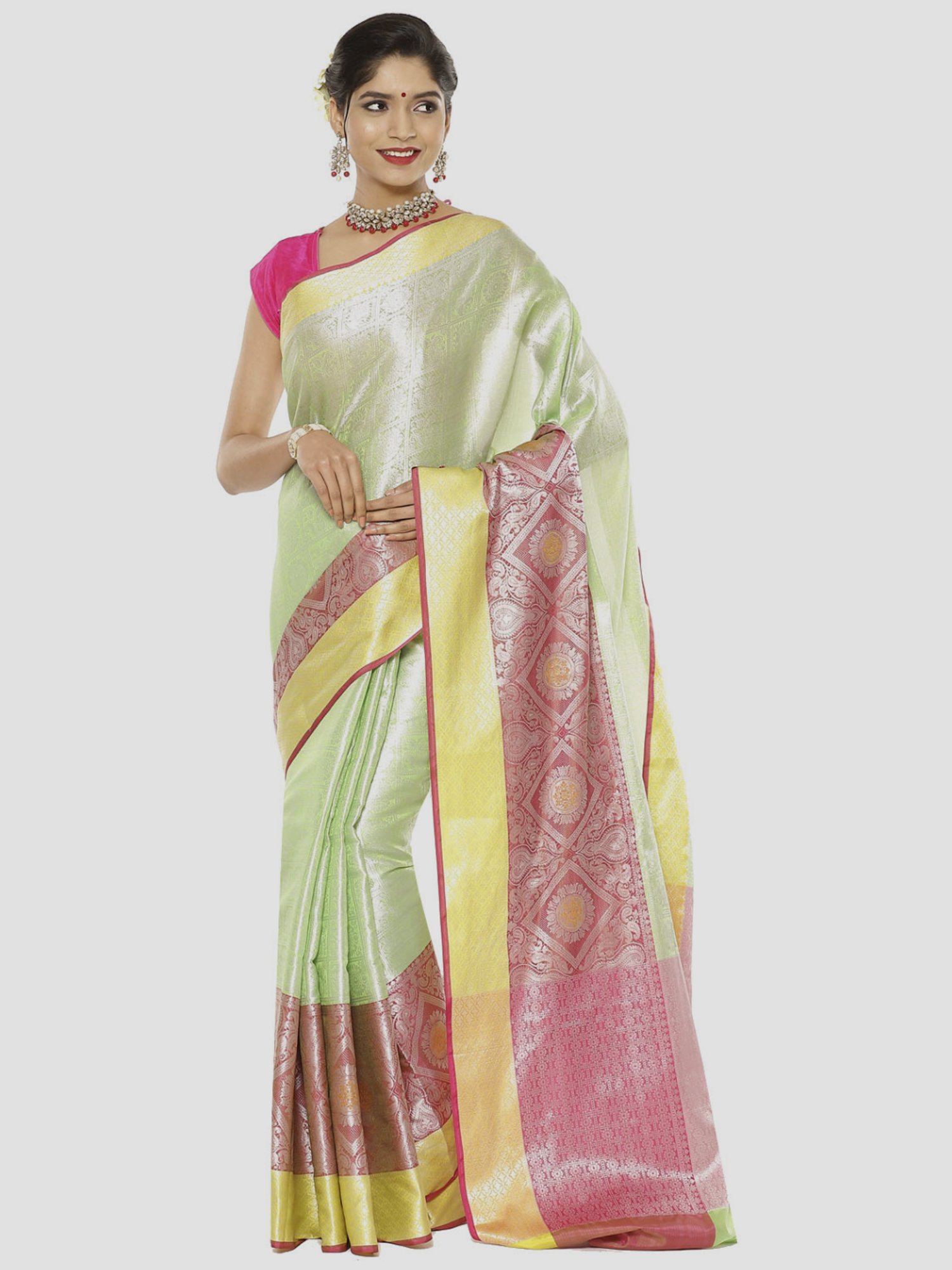 Banarasi Silk Works Green Woven Saree With Unstitched Blouse