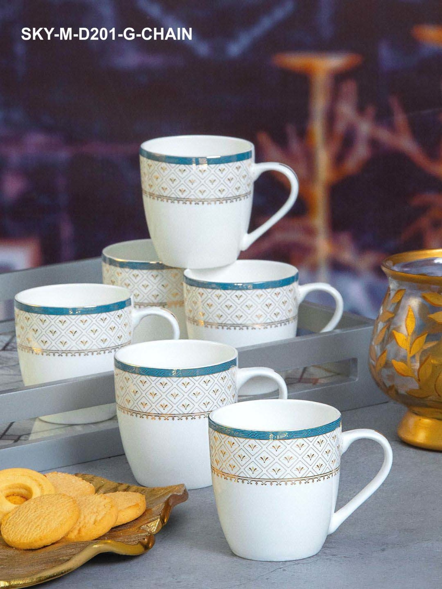 SONAKI White & Golden Bone China Tea Cup (0.17 L) - Set of 6