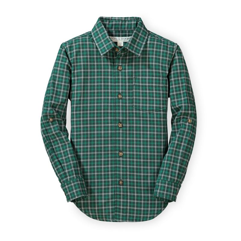 Hope & Henry Infant Plaid Long Sleeve Crew Button Down Shirt - Green 6-12 Months