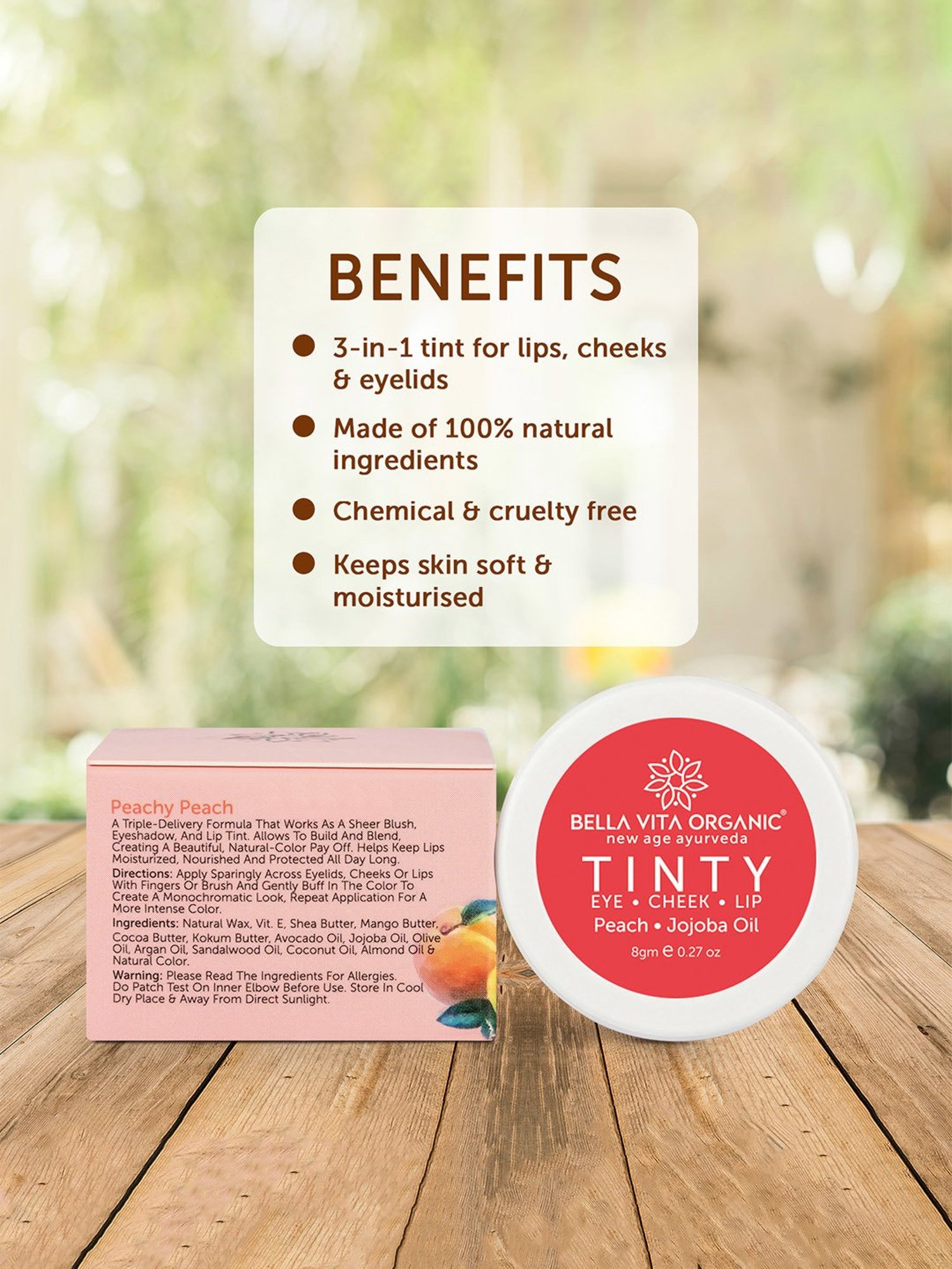 Bella Vita Organic Peach 3 in 1 Tinty for Moisturizing & Nourishing - 8 gm