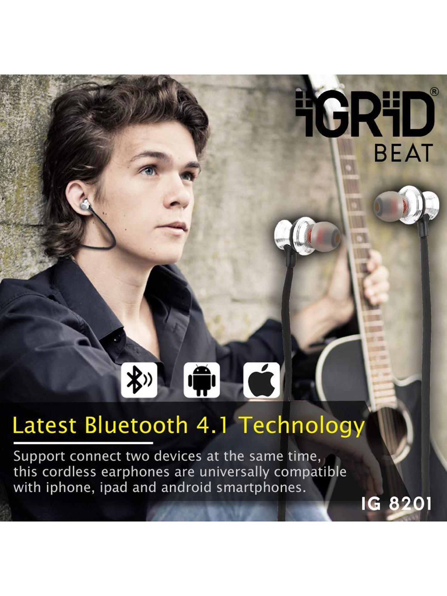 iGRiD Beat Wireless Neckband with Mic (IG-8201, Black)