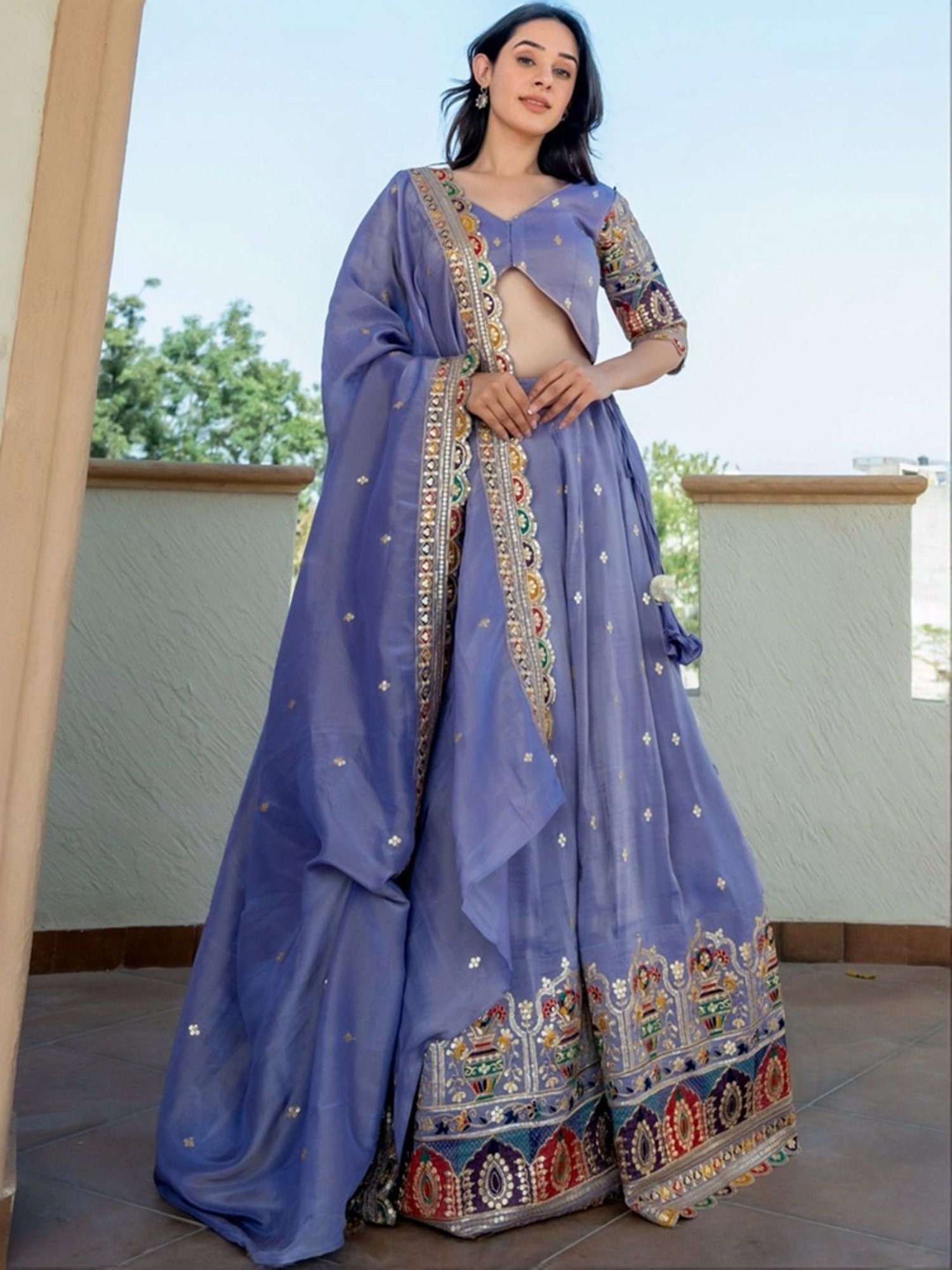 HOUSE OF JAMOTI Purple Embroidered Lehenga Choli Set With Dupatta