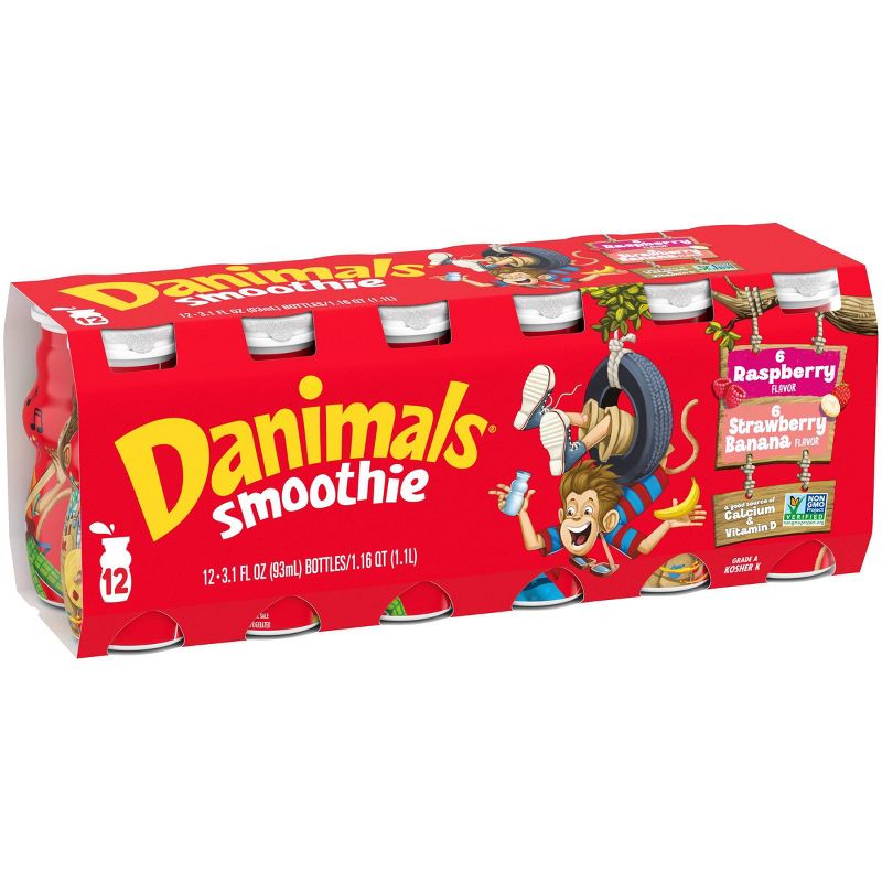 Dannon Danimals Strawberry Banana/Raspberry Smoothie Kids' Yogurt - 3.1oz/12pk