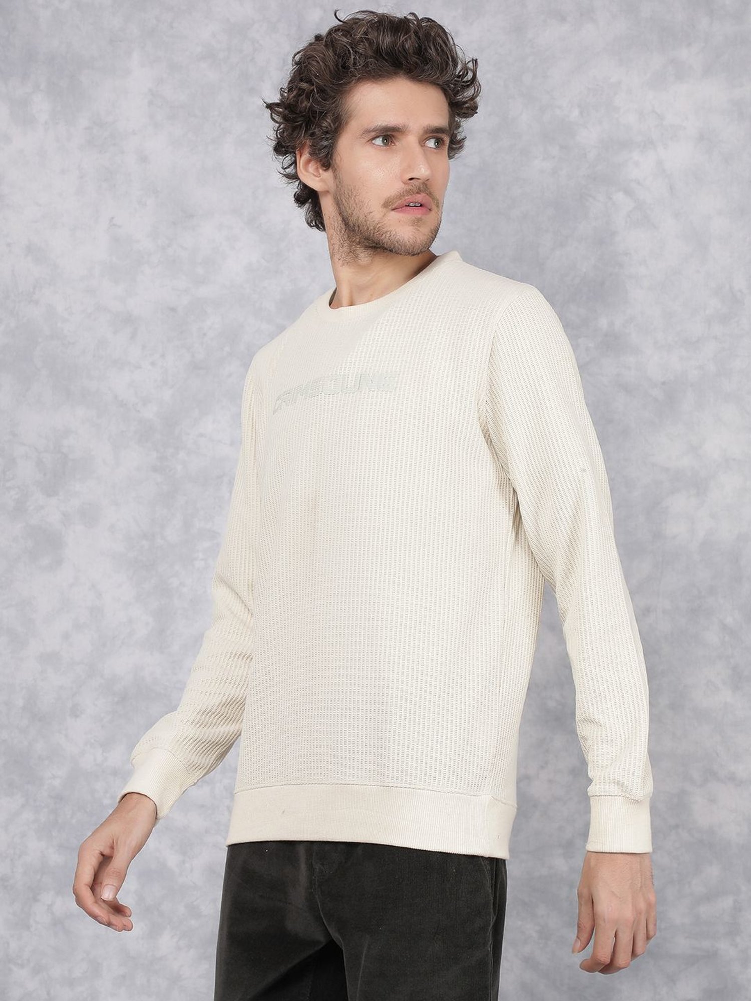 Crimsoune Club Off White Slim Fit Logo Printed Sweater