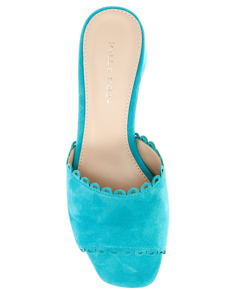 Pelle Moda Rayna Suede Scalloped Block Heel Slides