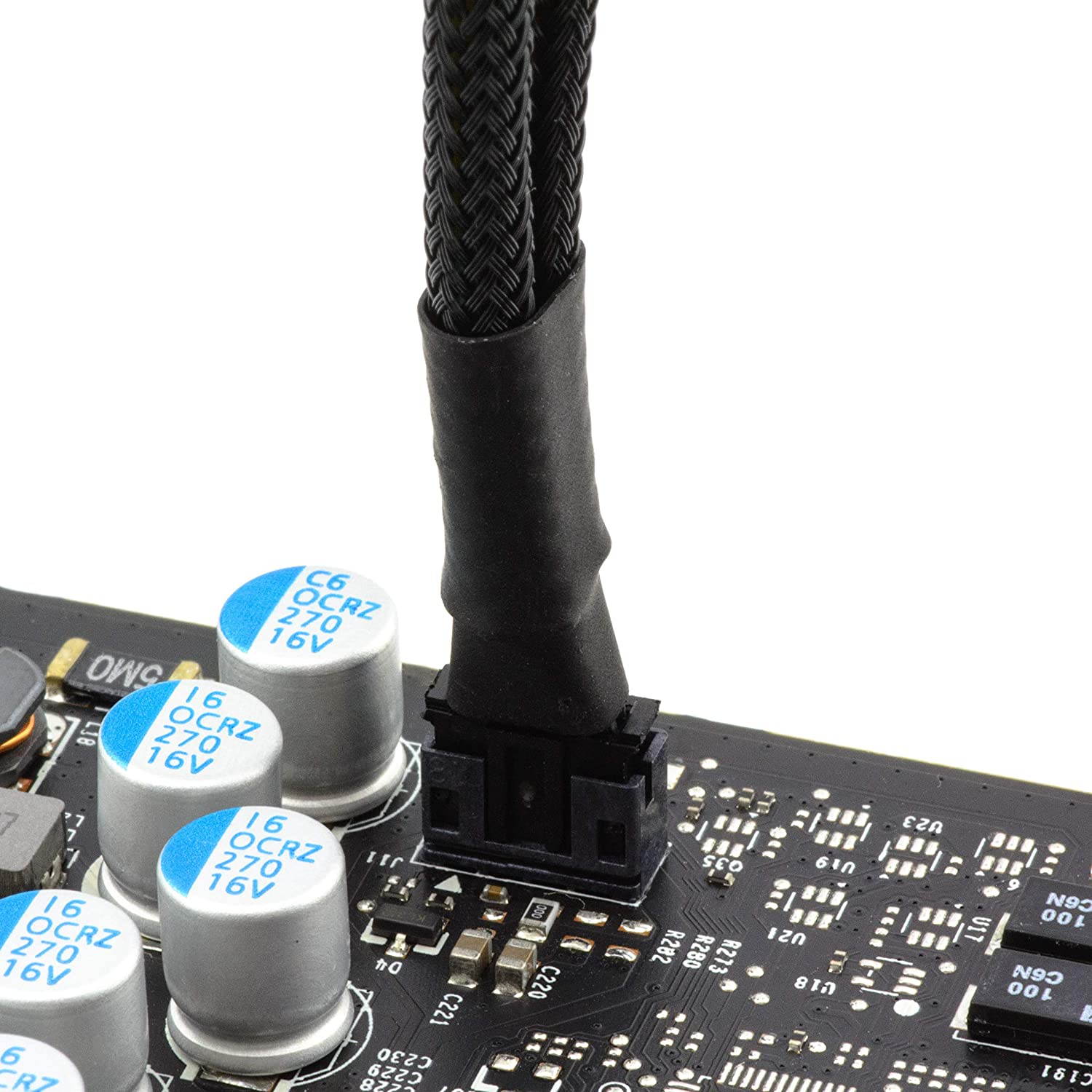 4-Pin PWM GPU Dual Fan Splitter Adapter Cable All Black Sleeved for Graphics Cards