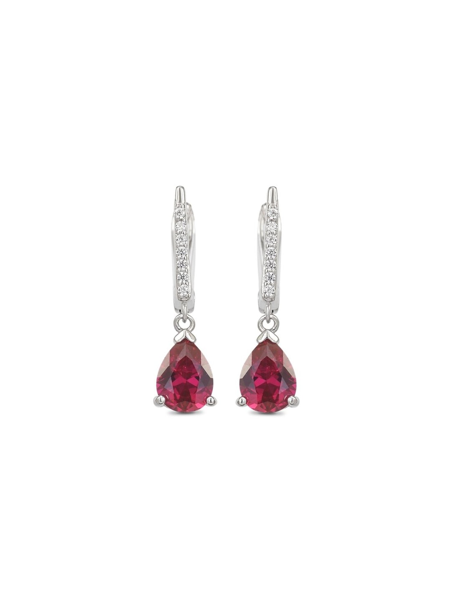 925 Silver Pear Red Ruby and American Diamond Dangler Earrings for Women & Girls