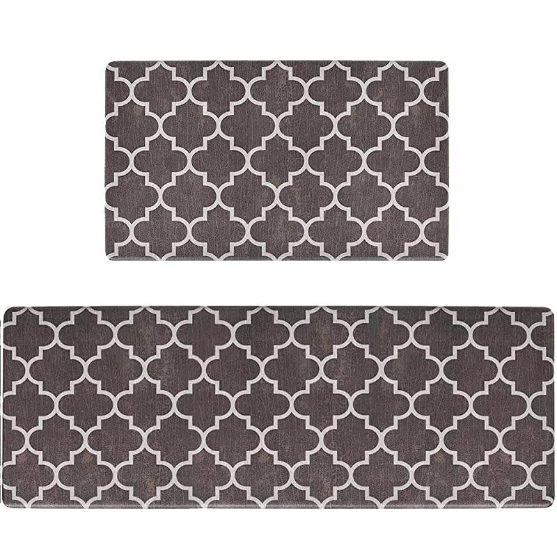Kitchen Rugs and Mats NonSlip 2 Pieces Kitchen Mats for Floor Waterproof Anti Fatigue Comfort Cushioned Kitchen Floor Mat177quot x 295quot + 177quot x 47quot Coffee