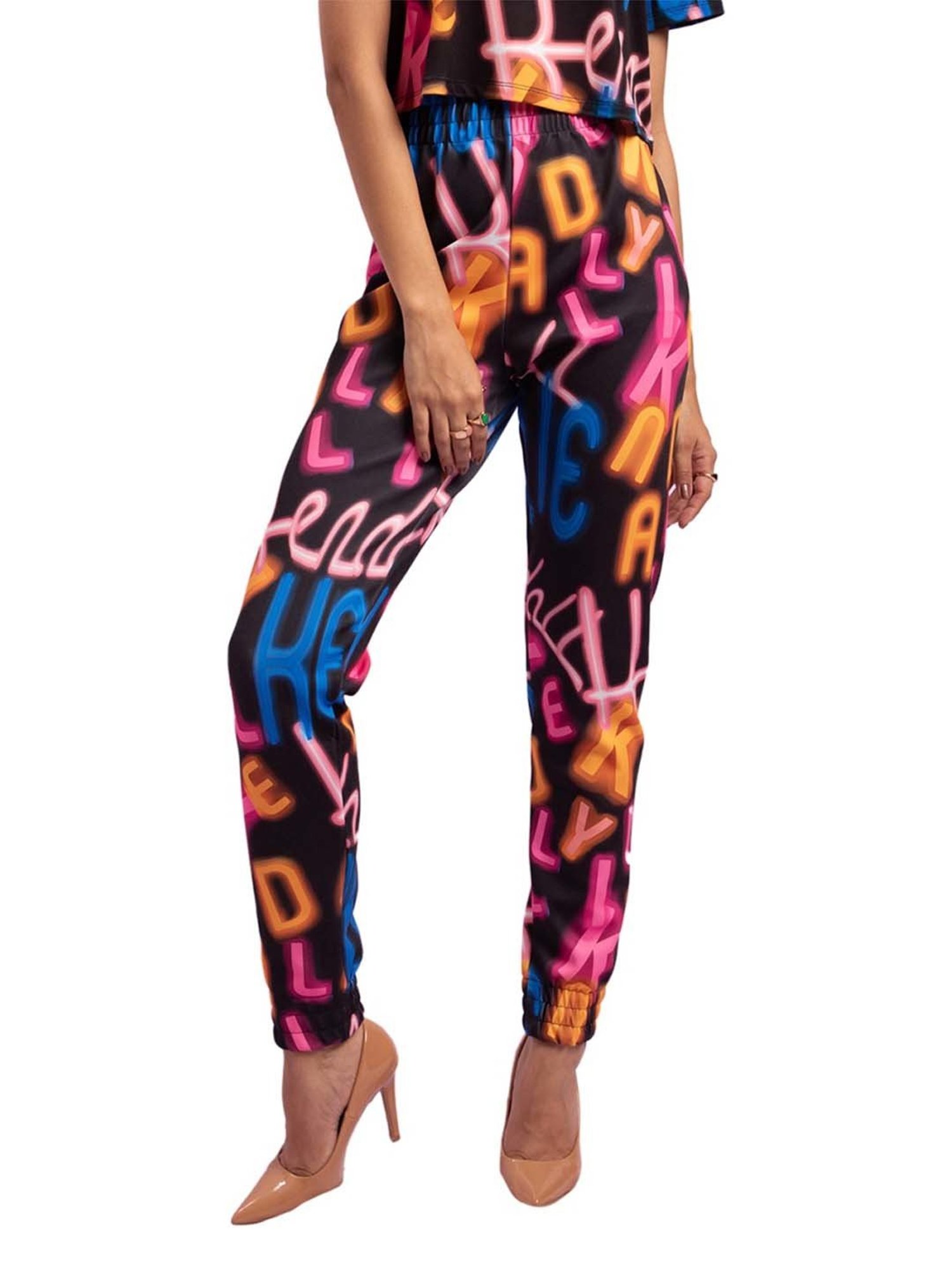 KENDALL + KYLIE Black Printed Joggers