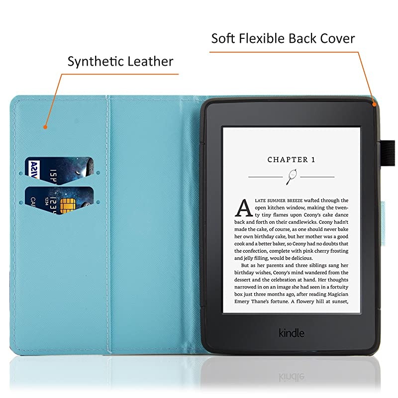 Case Compatible with Kindle Paperwhite E-Reader (10th Generation 2018, Previous Generation-7th/6th/5th) - PU Leather Light Case Protective Wallet Hold Cover with Auto Sleep Wake (Cute Books)