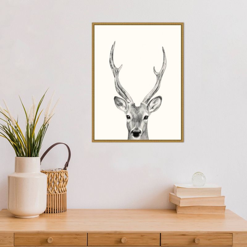 18" x 24" Animal Mug IV Deer by Victoria Borges Framed Canvas Wall Art Gold - Amanti Art